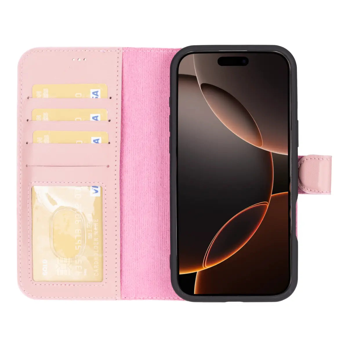 Pink Leather Wallet Case for iPhone 16 Pro Max - Slim Protective Phone Cover with Card Slots | Perfect for Everyday Use, Travel & Business (2024 Model)