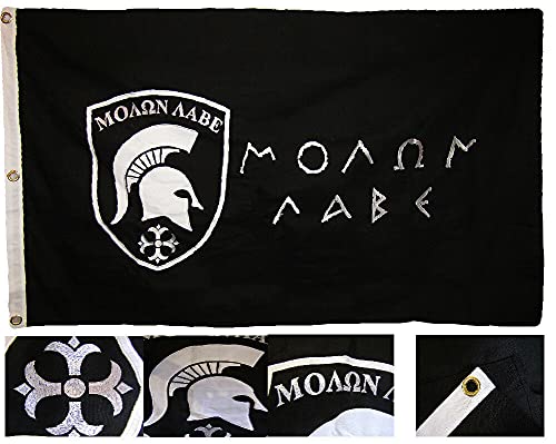 3x5 Embroidered Molon Labe Cotton Flag - Heavy Duty 3'x5' Thick Fabric for Outdoor & Indoor Use - Patriotic Decor, Backyard, Camping, Events (A-1-64)