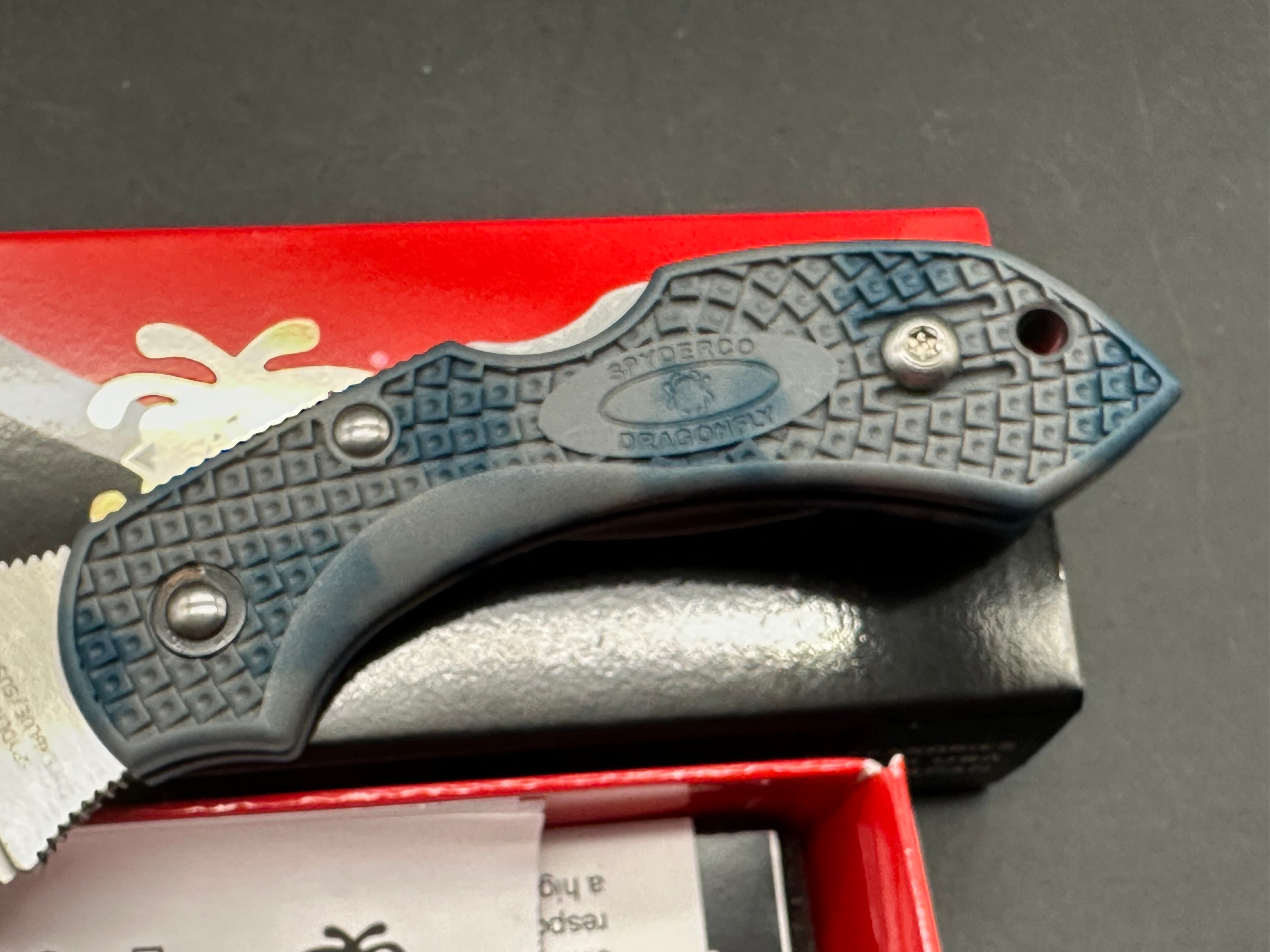 Spyderco Dragonfly Folding Knife - Zome Blue/Gray FRN Handle, Satin Superblue Steel Blade - New in Box - Perfect for EDC, Camping & Outdoor Activities