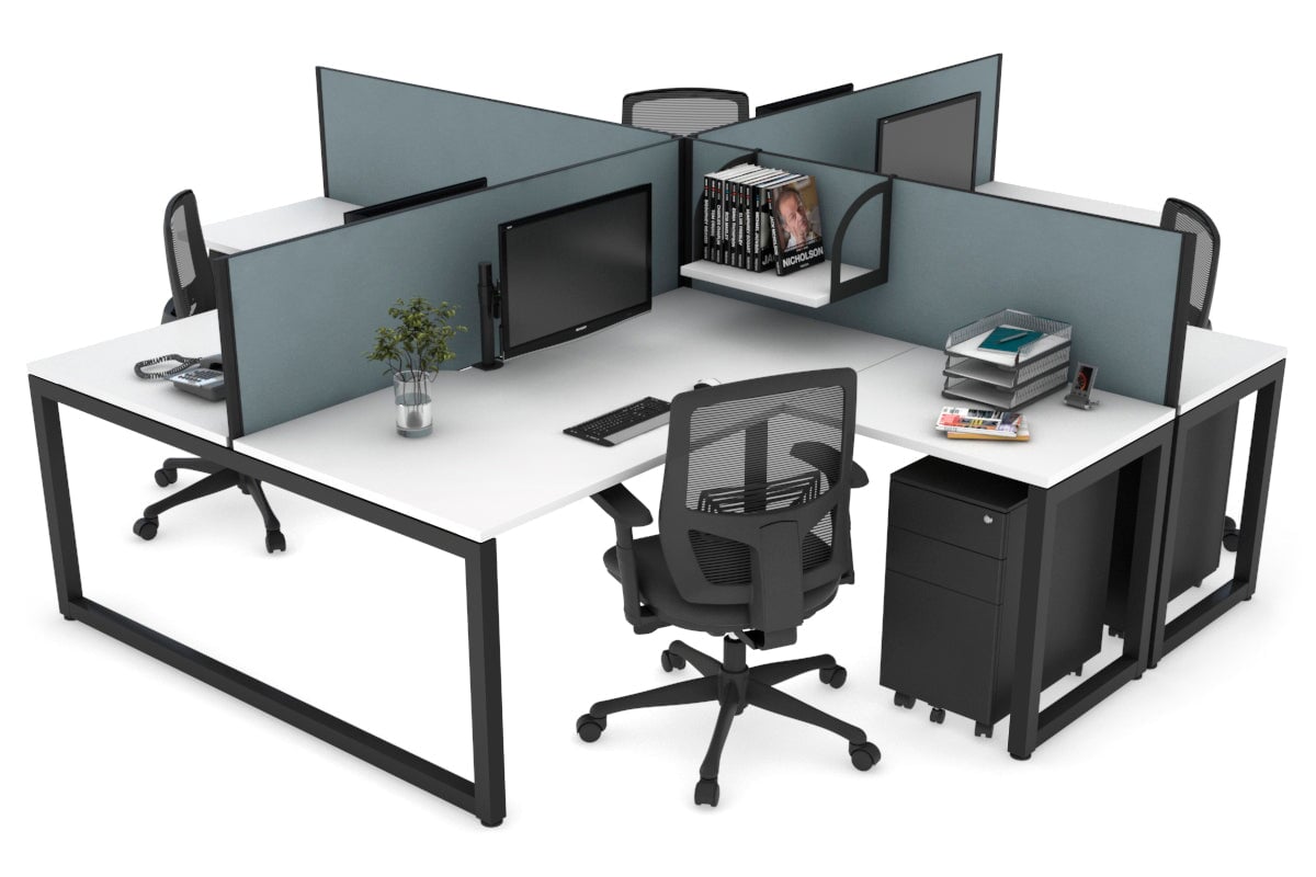 Quadro Loop Legs 4-Person Corner Workstation Desk - 1600L x 1800W with Cable Management Scallop | Office Furniture for Collaborative Workspaces & Team Meetings