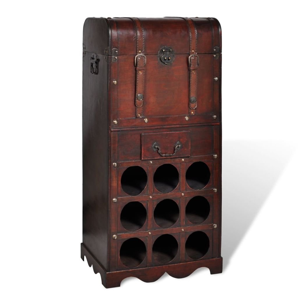 9-Bottle Wooden Wine Rack with Storage - Freestanding Tabletop, Cabinet & Countertop Wine Holder for Kitchen, Dining & Living Room - 15.7