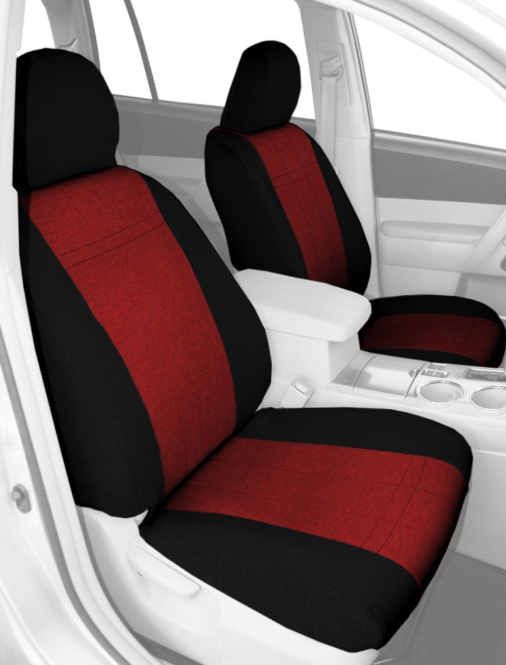 Premium CalTrend Tweed Seat Covers for 1984-2001 Jeep Cherokee & Wagoneer - Red Insert with Black Trim | Durable & Stylish Protection for Off-Road Adventures & Daily Commutes