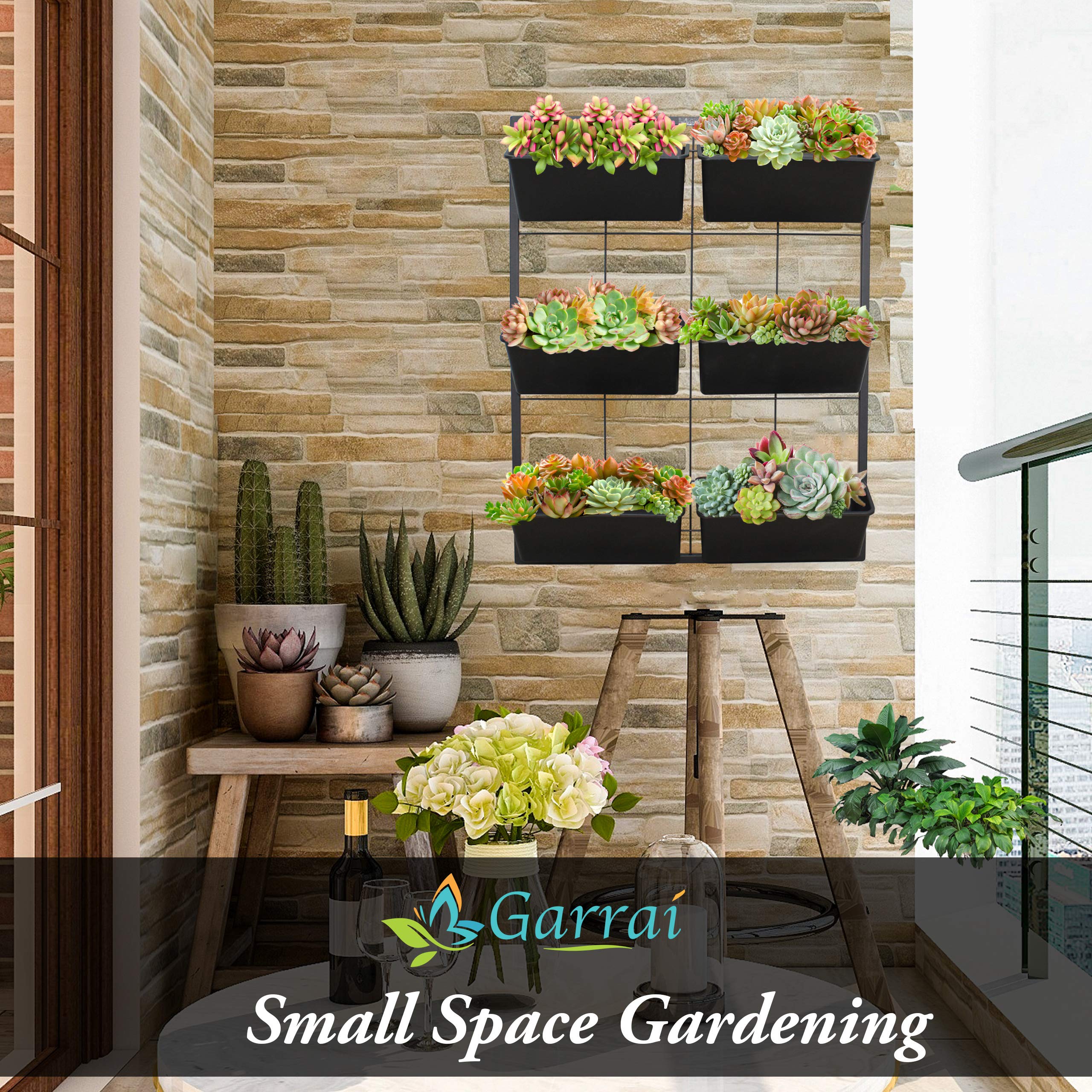 Vertical Garden Wall Planter with 6 Removable Pots - Indoor/Outdoor Hanging Planter System for Vegetables, Flowers & Herbs - Self Draining Metal Frame Wall Mounted Planter for Balcony, Patio & Small Space Gardening