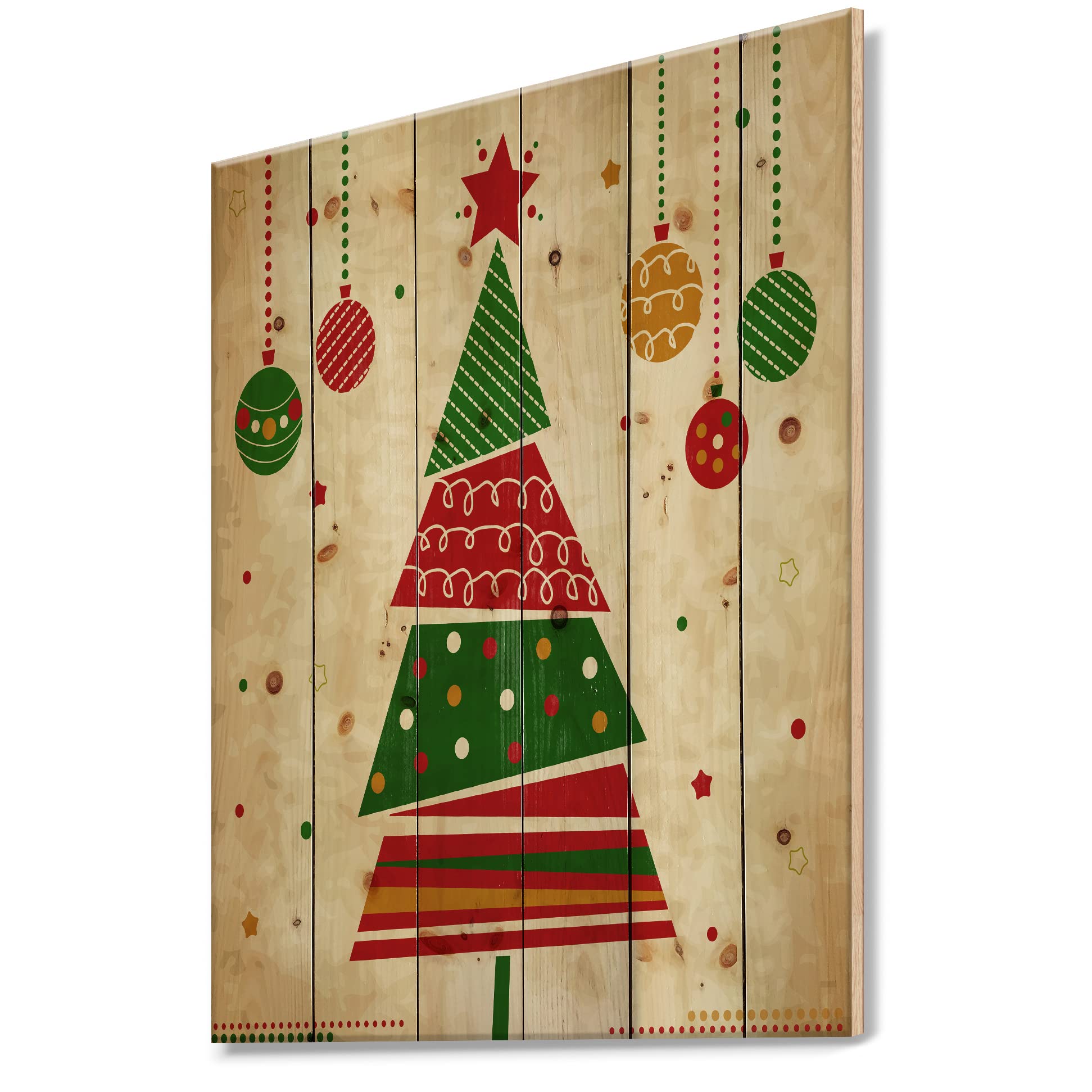 Abstract Red & Green Christmas Tree Wood Wall Art - Modern Pine Decor for Holidays