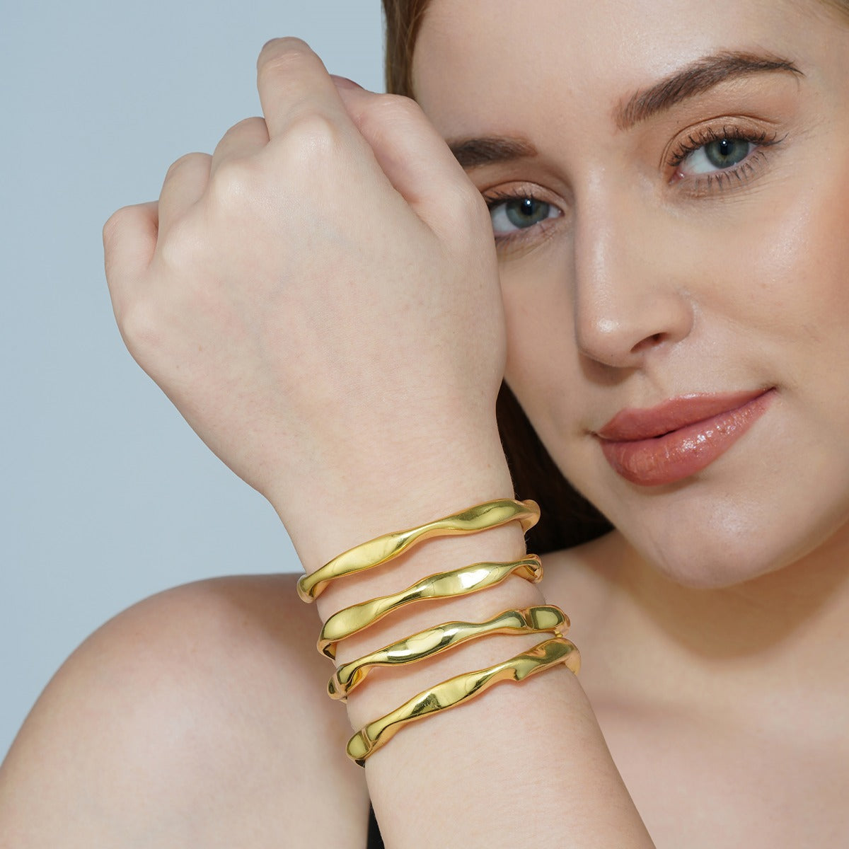 Elegant Gold Stacking Bangles Set of 4 - 14K Gold Plated Adjustable Bracelets for Women - Perfect for Layering, Daily Wear & Special Occasions