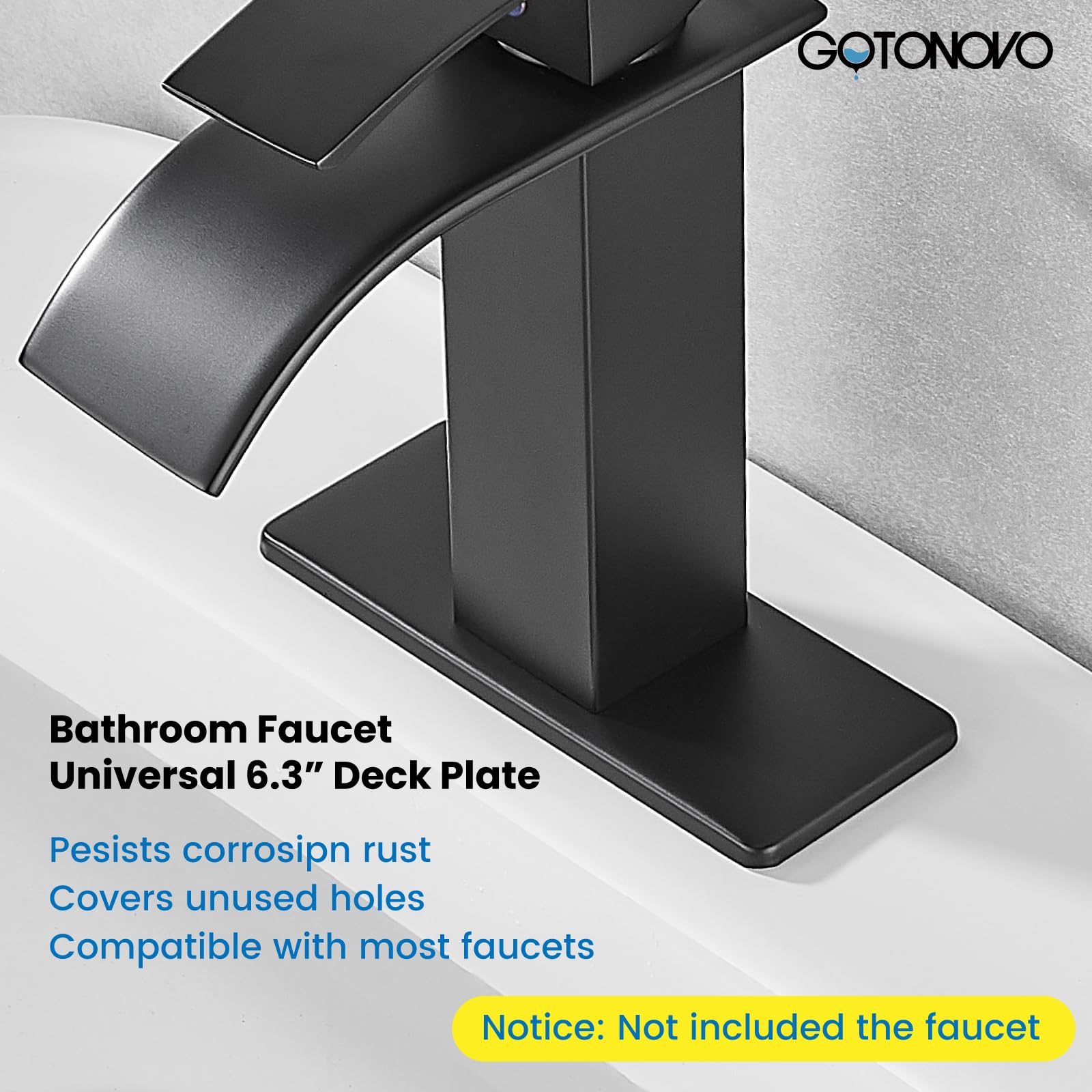 Gotonovo 6 Inch Rectangle Deck Mount Faucet Plate - Matte Black Faucet Hole Cover Escutcheon for Kitchen & Bathroom Sink (Fits 1-Hole or 3-Hole 4-Inch Centerset) | Durable & Stylish Sink Accessory for Modern Home Upgrade