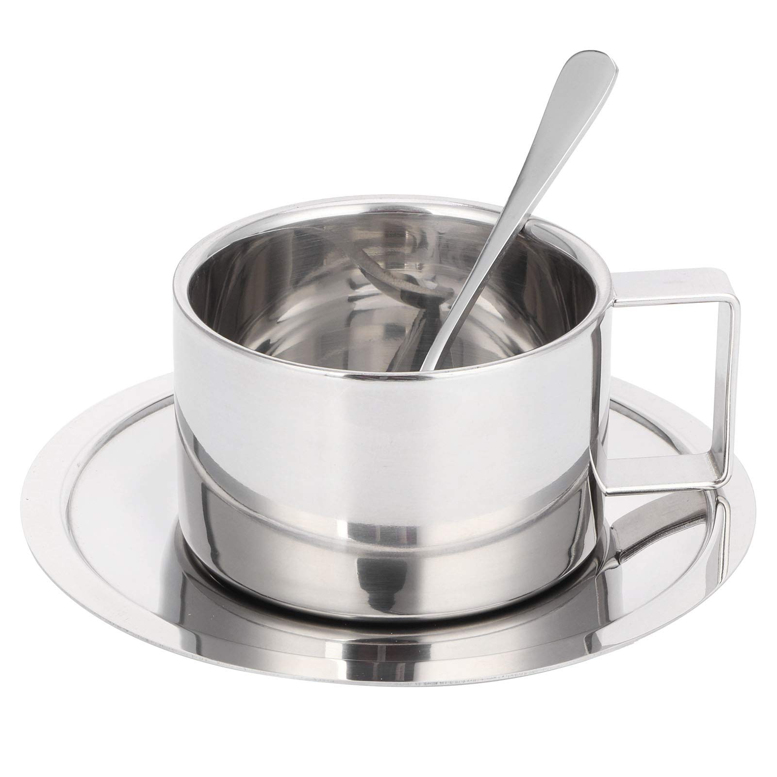 Premium Double Walled Coffee Mug Set with Saucer & Spoon - Insulated Stainless Steel Travel Mug for Cappuccino, Latte, Tea & Espresso | AlvinliteHome | Perfect for Office, Home & Outdoor Use