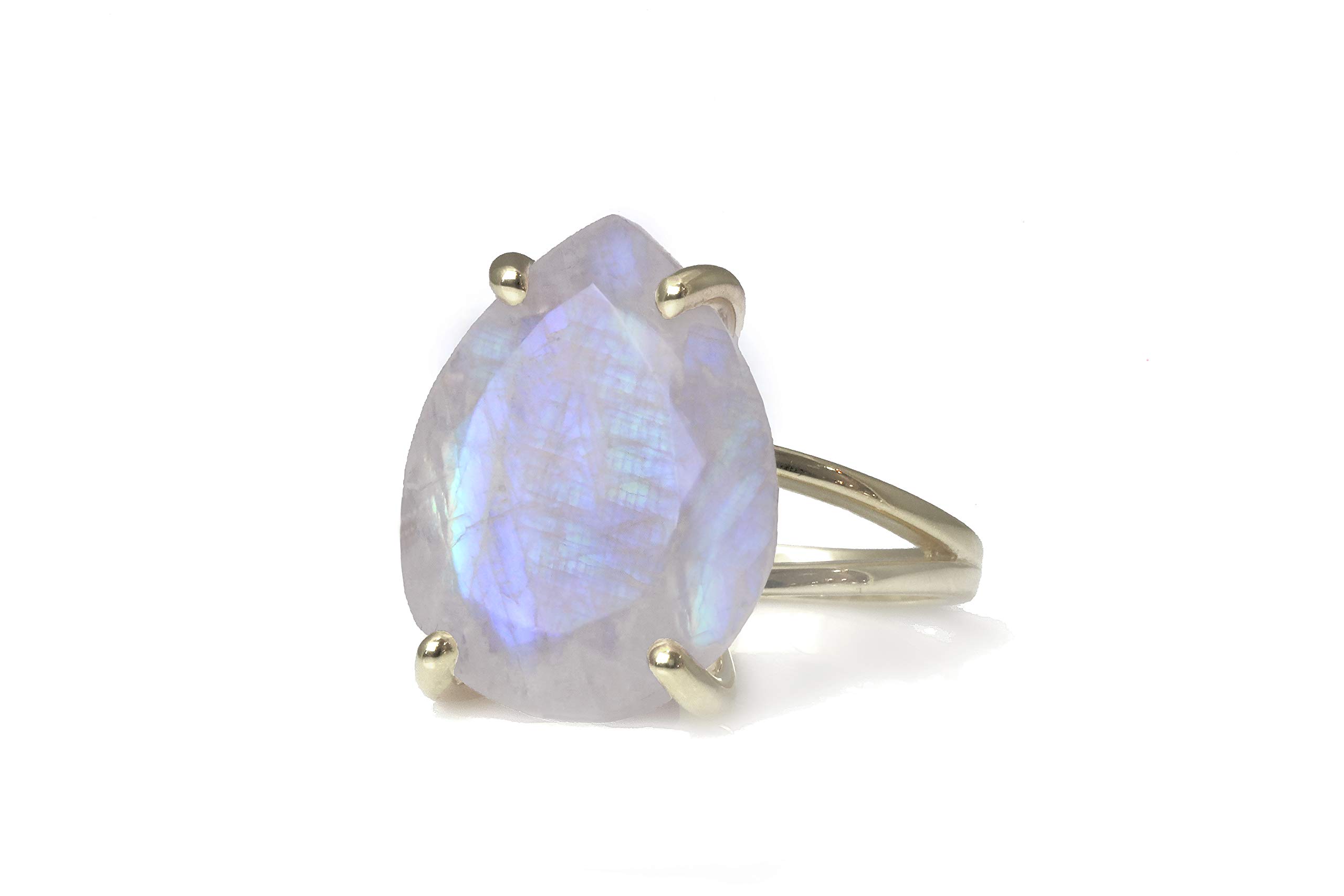 Artisan Pear Moonstone Sterling Silver Ring for Women - June Birthstone, Gemstone & Costume Jewelry - Available in All Sizes & Materials - Perfect for Cocktail Parties, Weddings & Everyday Elegance
