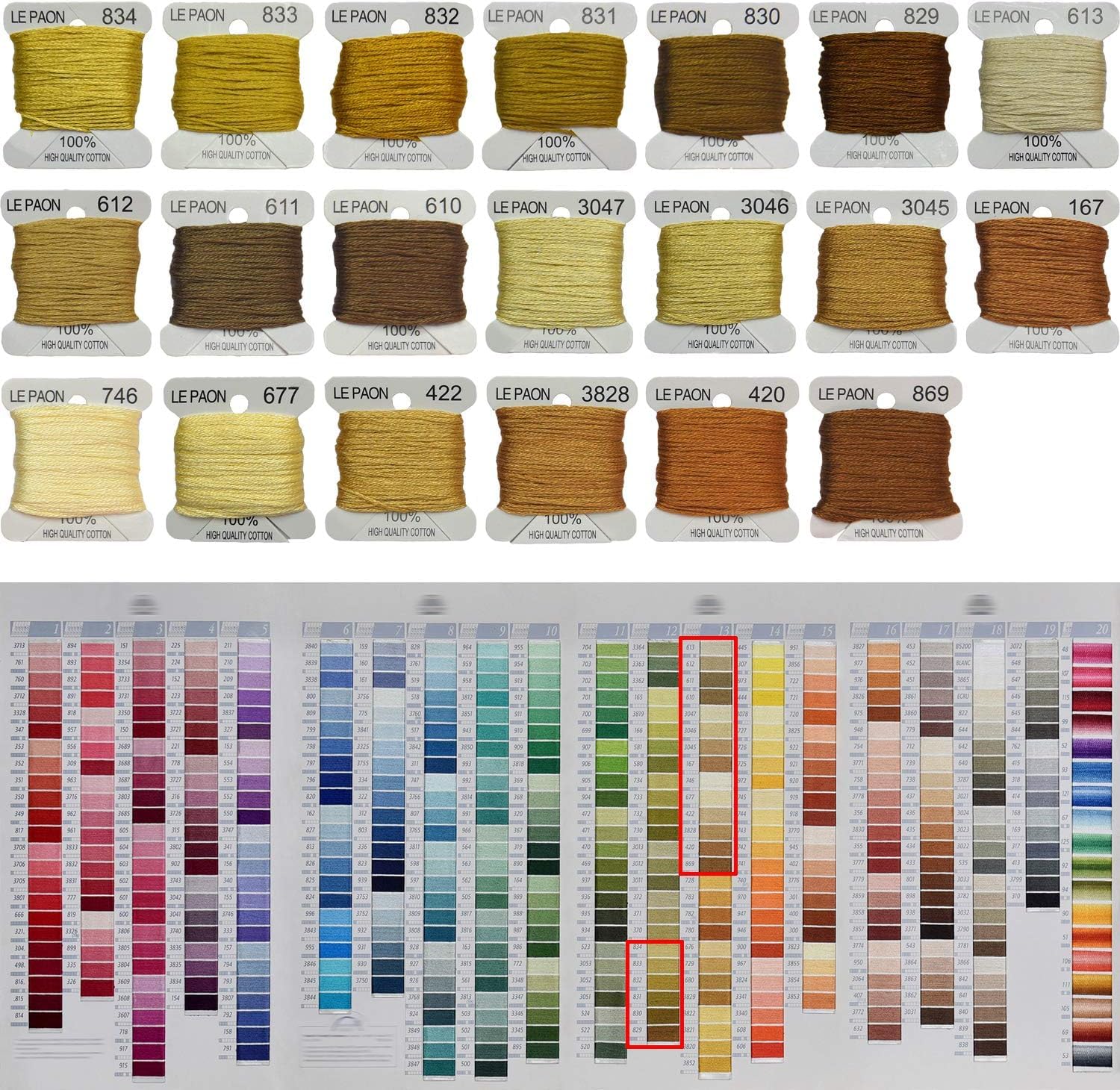 20 Colors Embroidery Floss Bobbins - 20-Pack Cross Stitch Threads for Friendship Bracelets, Sewing & Crafting - Gold Gradient Floss for DIY Projects, Needlework & Handmade Gifts
