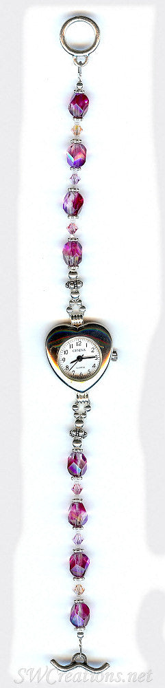 Elegant Fuchsia Pastel Crystal Beaded Watch for Women - Stylish Fashion Accessory for Parties, Weddings & Everyday Wear