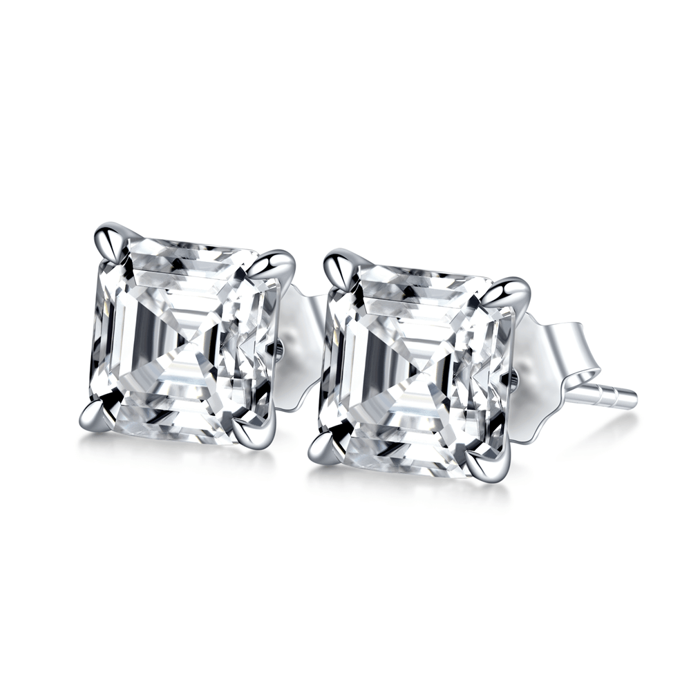 1 CT Asscher Cut Moissanite Stud Earrings for Women - Hypoallergenic Sterling Silver Earrings for Everyday Wear & Special Occasions