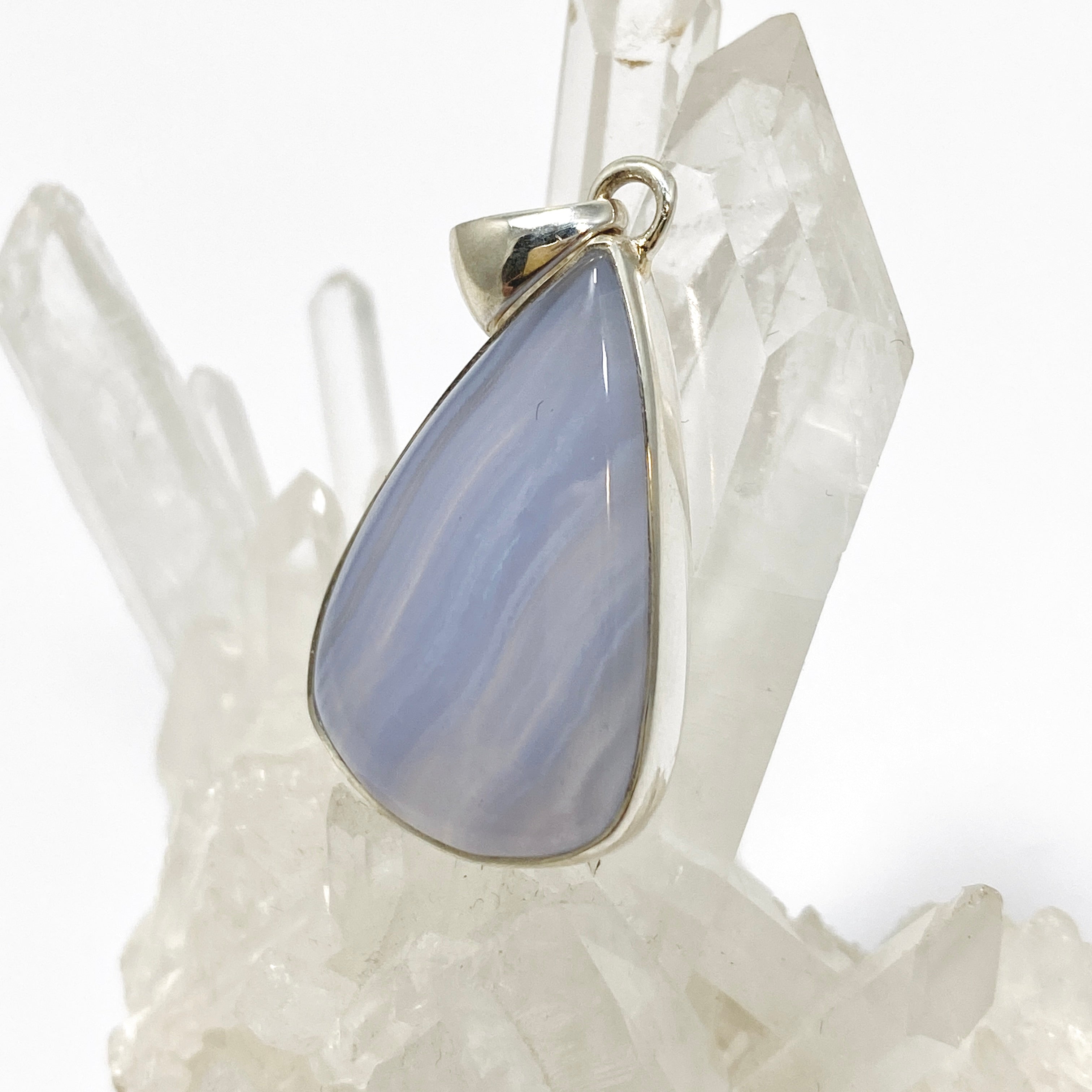 Blue Lace Agate Teardrop Cabochon Pendant KPGJ4828 - Natural Stone Jewelry for Women, Healing Crystal Necklace - Perfect for Meditation, Yoga & Spiritual Gifts
