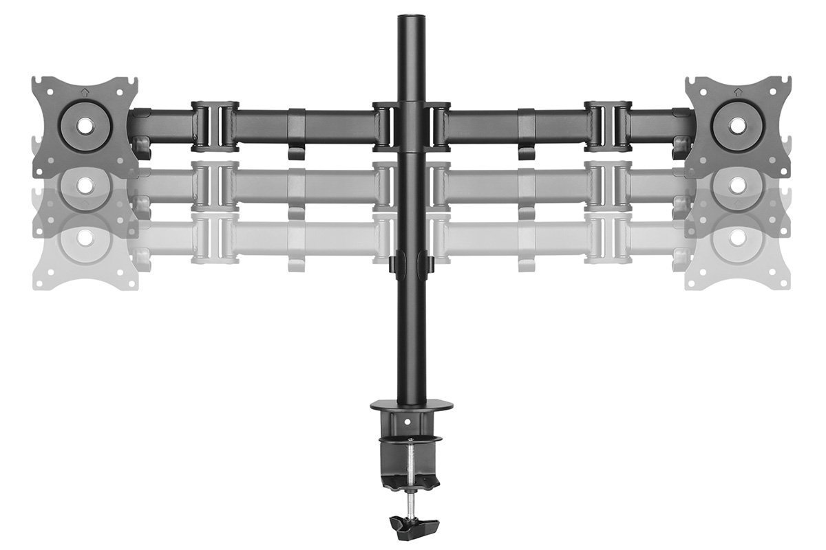 Adjustable Dual Monitor Stand with Gas Spring Arms - Ergonomic Black Desk Mount for 13-32 Inch Screens | Perfect for Home Office, Gaming & Workspace Setup