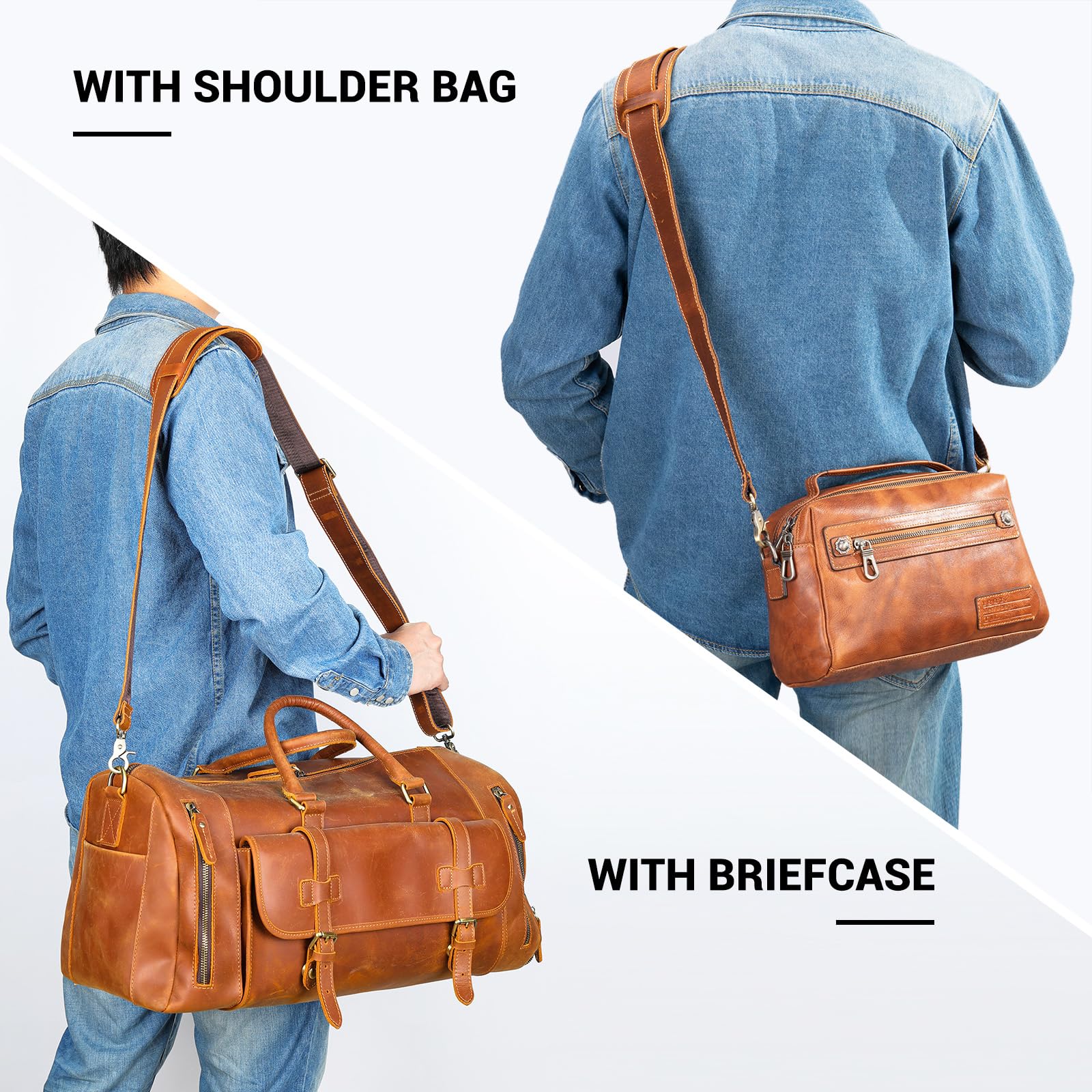 Genuine Leather Adjustable Shoulder Strap for Bags - Duffel, Crossbody, Laptop & Briefcase - Brown