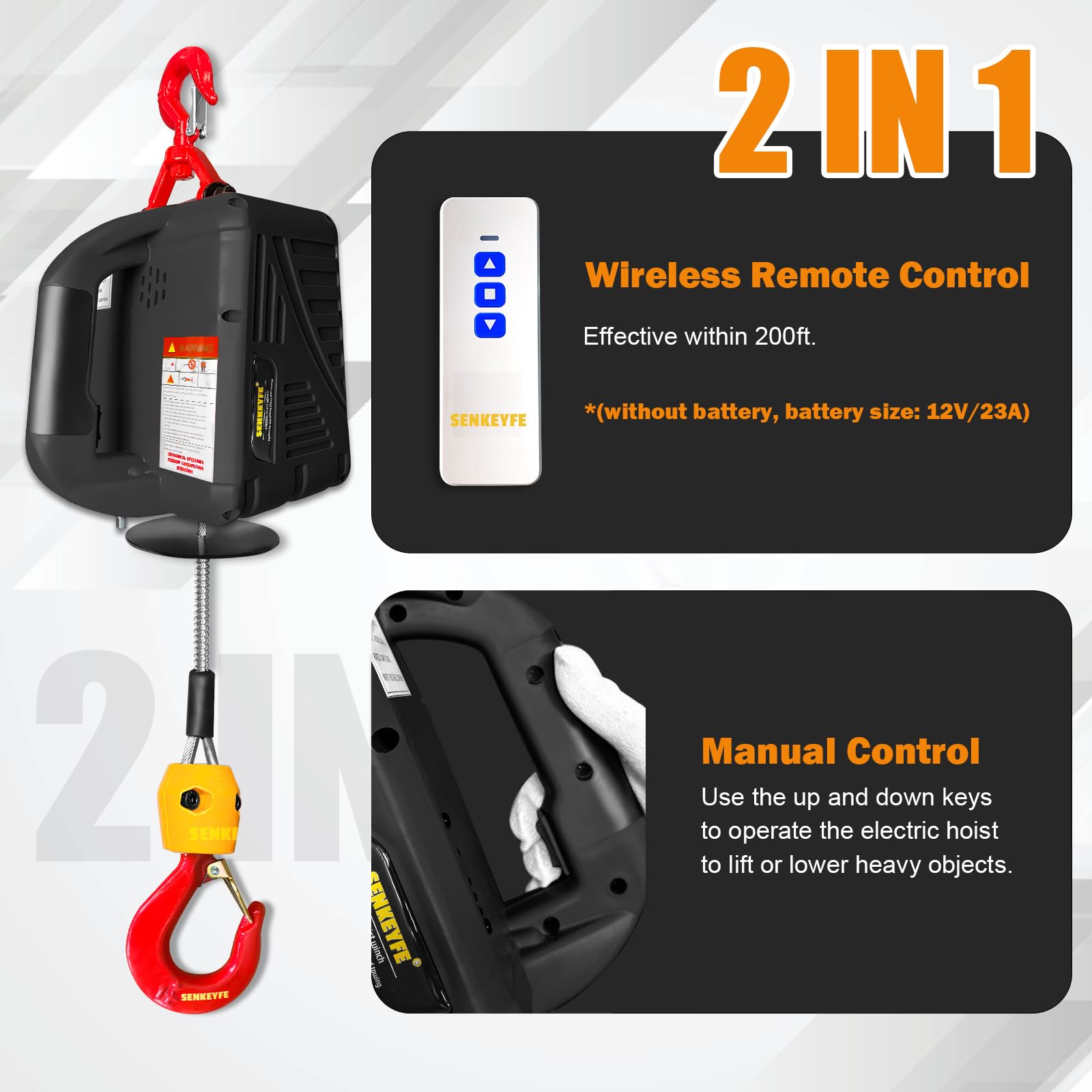 1100LBS Electric Hoist Winch - 2-in-1 Portable Lifting System with 25FT Cable & Strap, 110V Ceiling Winch for Home Garage, Construction, Towing & Heavy Duty Lifting