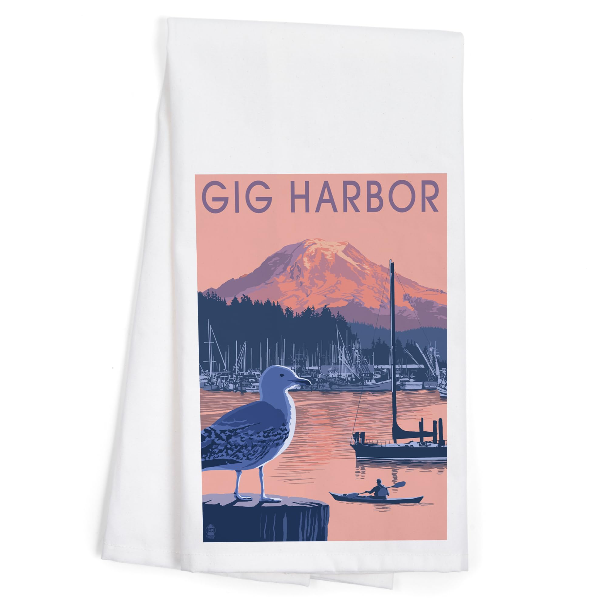 Lantern Press Gig Harbor Washington Sunset 100% Cotton Tea Towel - Decorative Hand Towel for Kitchen, Home Decor & Gift - Perfect for Drying Dishes, Decorating & Housewarming