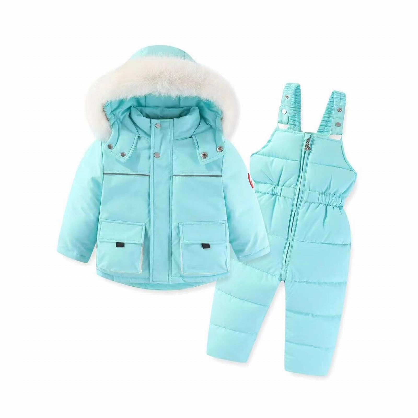 **Baby Boys & Girls Winter Snowsuit Set - Fleece Hooded Down Jacket & Ski Bib Pants 2-Piece Outfit for Toddlers - Warm & Waterproof for Snow Play, Skiing & Outdoor Winter Activities**
