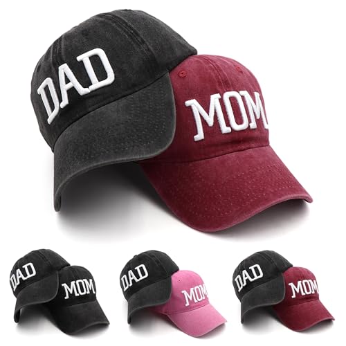 Black Dad Hat and Red Mom Hat
