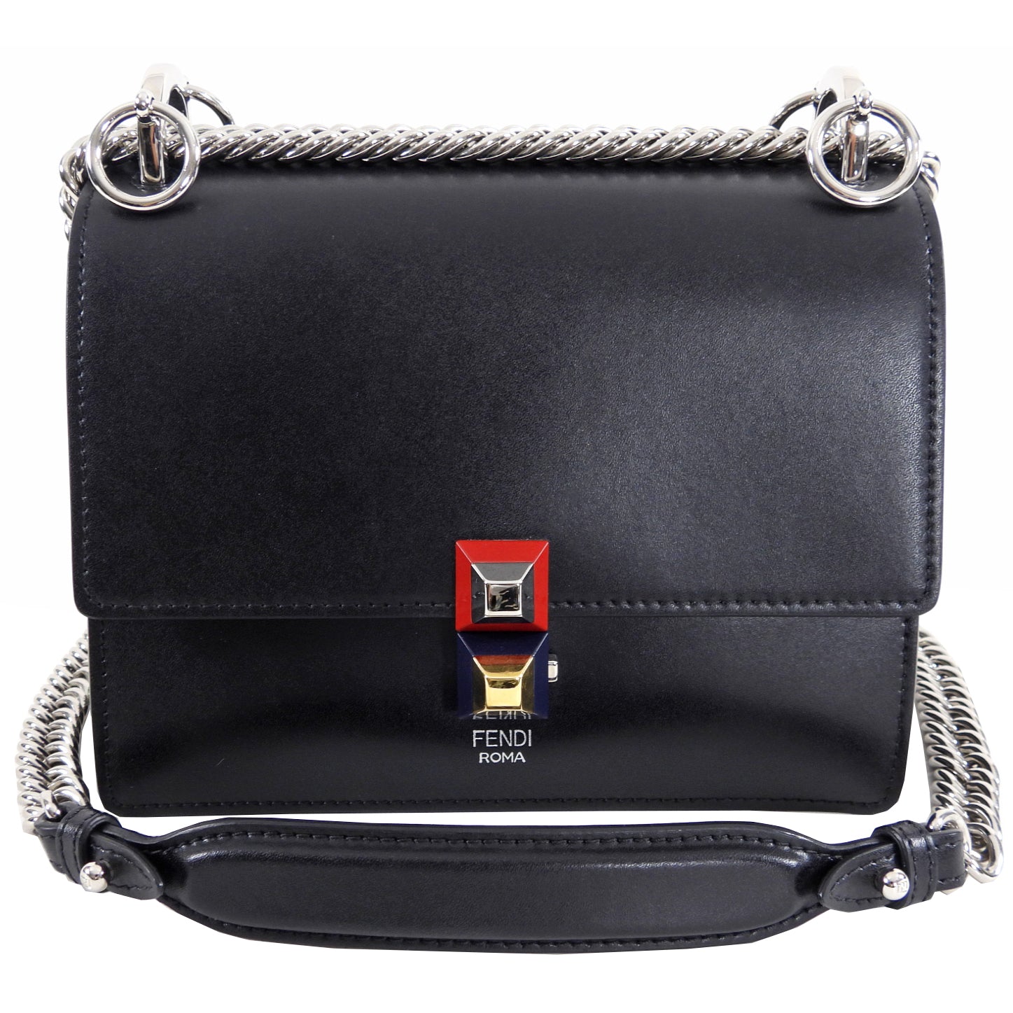 Fendi Black Leather Kan I Small Crossbody Chain Bag for Women | Luxury Designer Handbag for Evening Out & Party | Perfect Gift for Fashion Lovers
