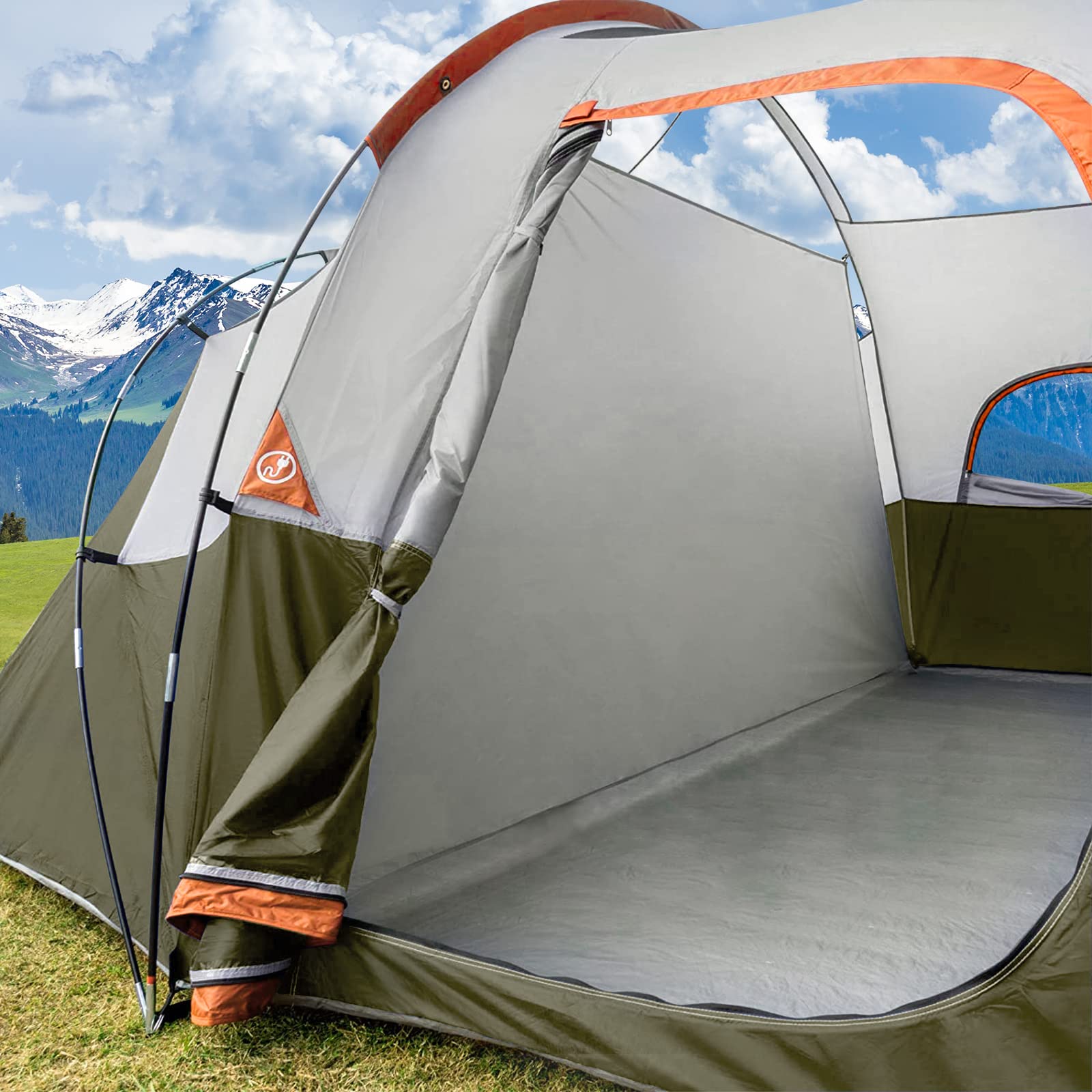 CAMPROS CP Tent 9-Person Waterproof Camping Tent - 2 Room Family Tent with Rainfly, 4 Large Mesh Windows & Carry Bag - Easy Setup for Outdoor Adventures, Hiking, and Backyard Camping