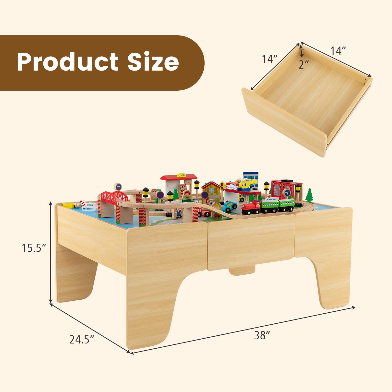 Costzon Wooden Train Table Set - 84 Pcs Kids Activity Table with Reversible Tabletop, Storage Drawer & DIY Tracks | Perfect for Boys & Girls | Great for Playrooms, Daycares & Birthday Gifts