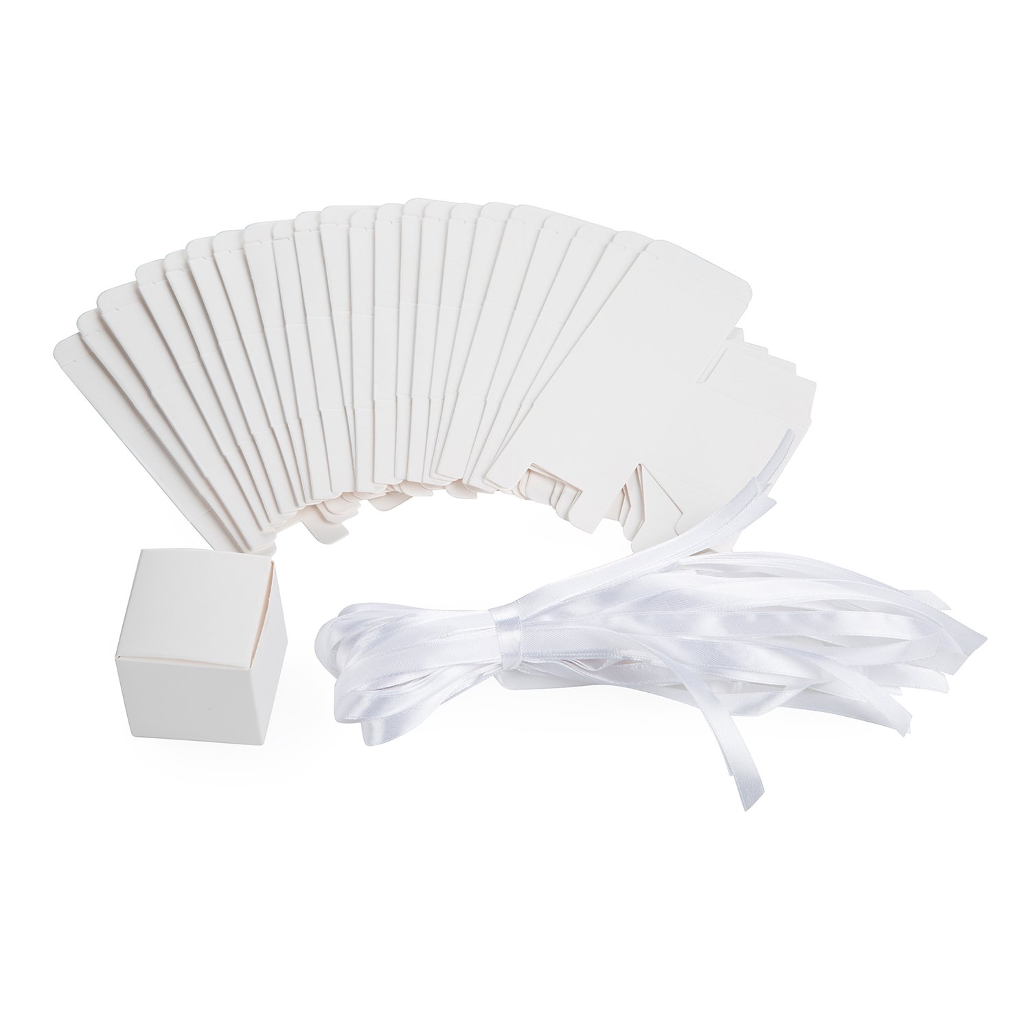 AWELL 2x2x2 Inches White Gift Candy Boxes with Ribbon - Bulk Pack of 50 - Perfect for Birthday Parties, Baby Showers & Wedding Favors