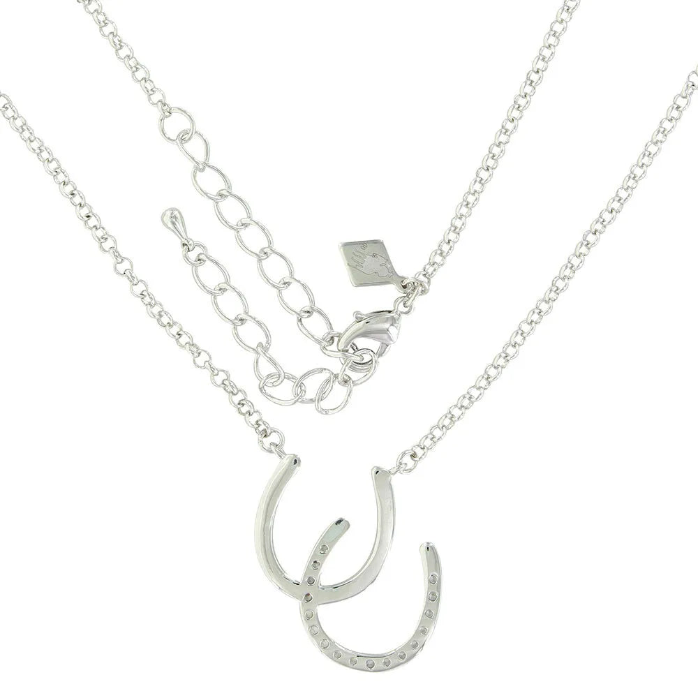 Double Horseshoe Opal Necklace with River Lights - Elegant Silver Jewelry for Women, Perfect Gift for Birthday, Anniversary & Special Occasions