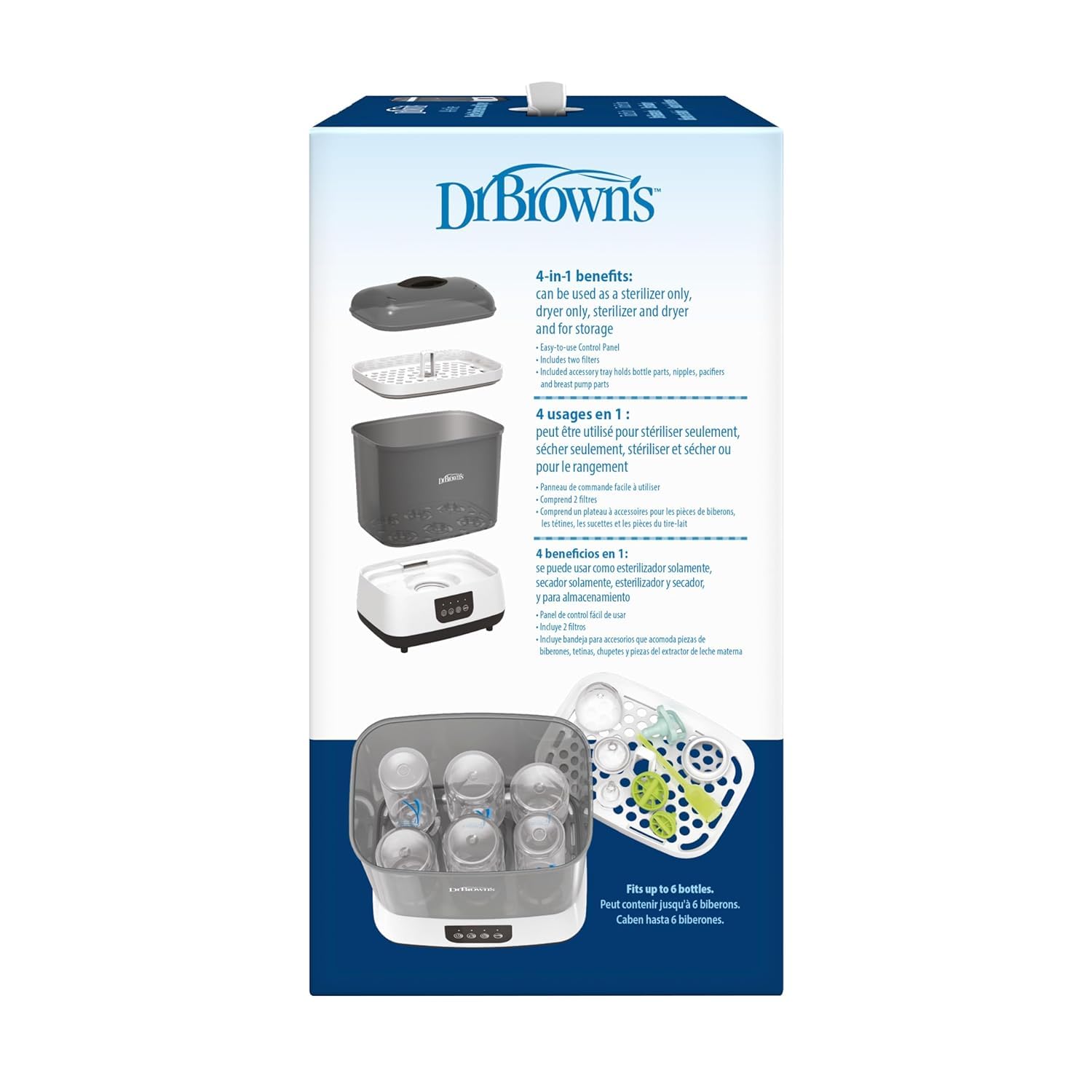 Dr. Brown's All-in-One Baby Bottle Sterilizer and Dryer - Sanitizer for Bottles, Pacifiers, Breast Pump Parts & Newborn Essentials - Perfect for Daycare, Travel & Home Use