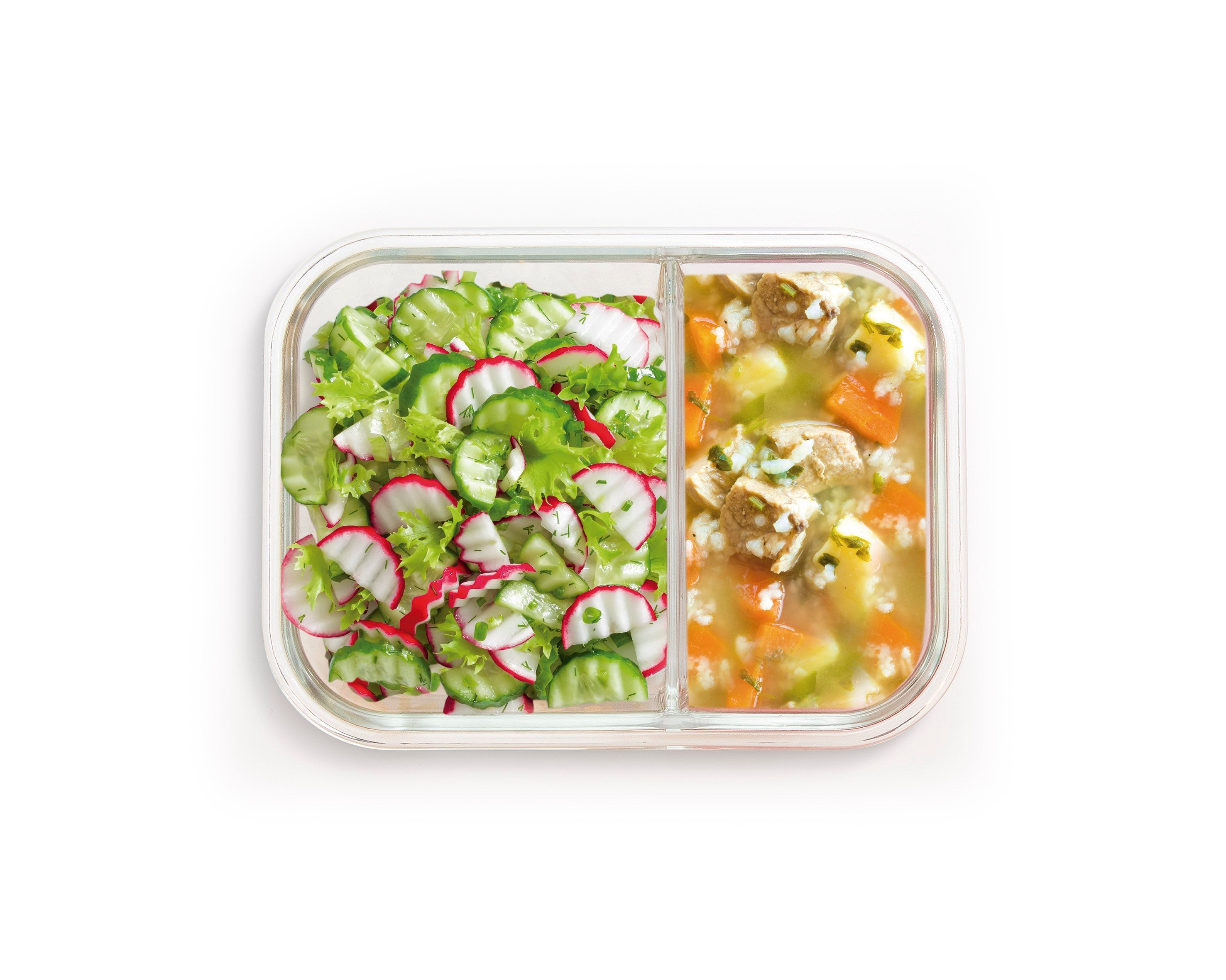Divided Glass Food Storage Container 1360ml (530ml + 830ml) - Airtight Bento Box for Meal Prep, Lunch, Salad & Snacks - Perfect for Office, School & Picnics
