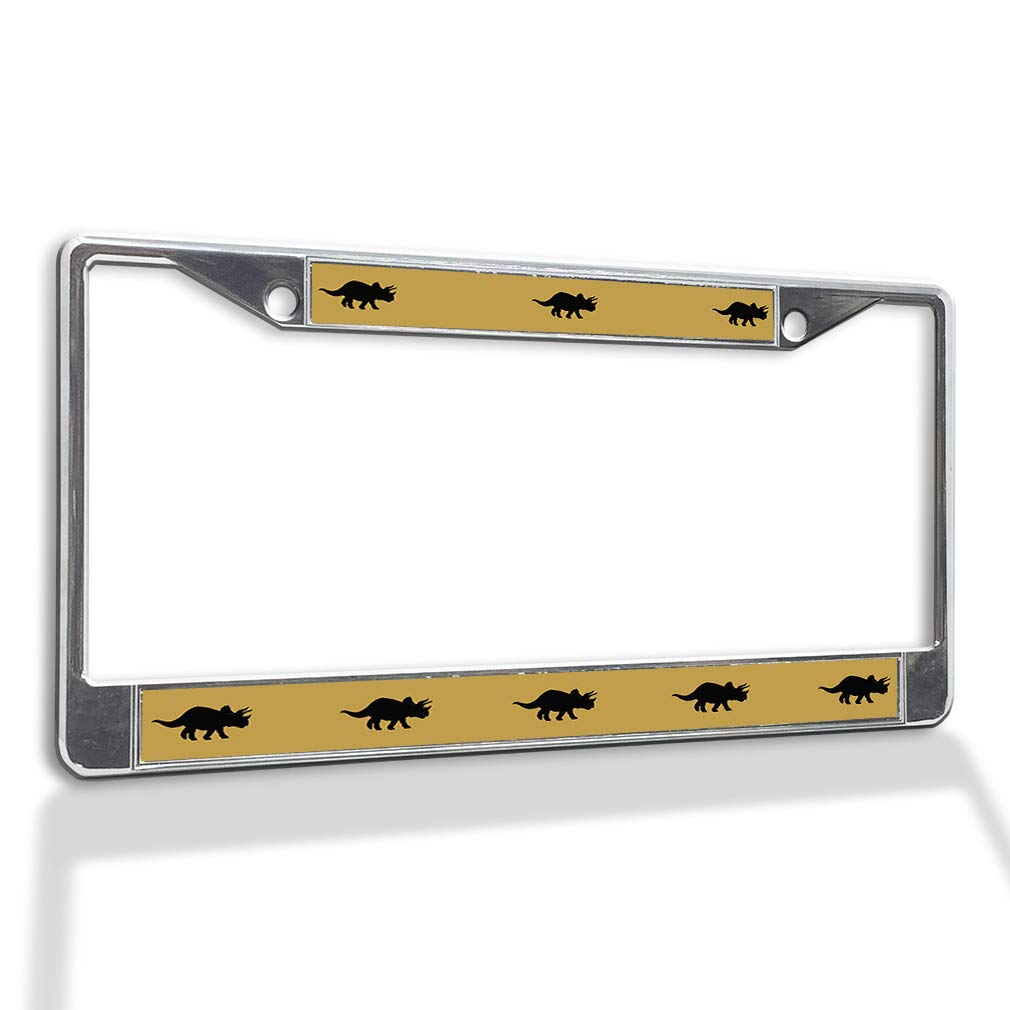 Triceratops Style Metal Insert License Plate Frame - Weatherproof Chrome Car Accessory with 2 Solid Holes | Durable & Stylish for Trucks, SUVs, and Off-Road Vehicles