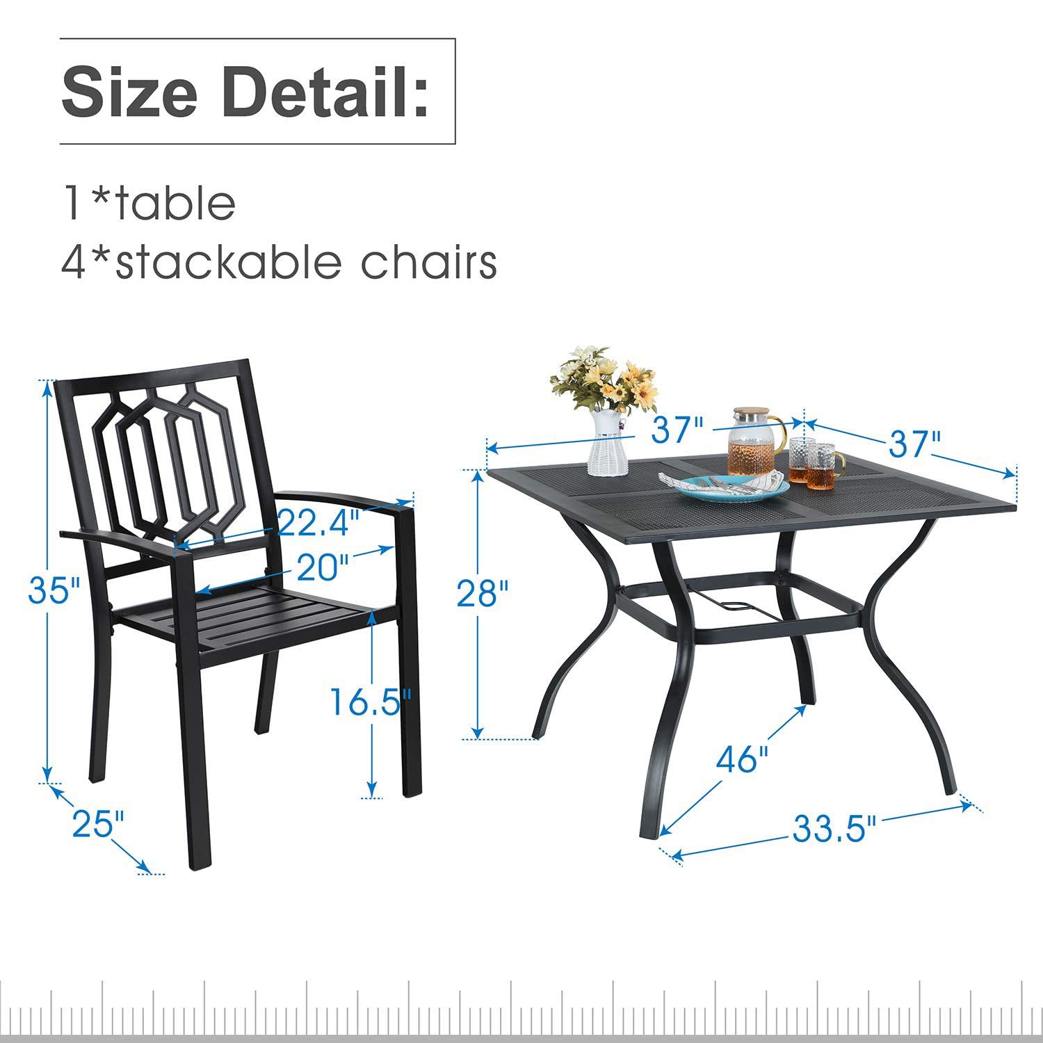 PHI VILLA 5-Piece Outdoor Patio Dining Set - 37