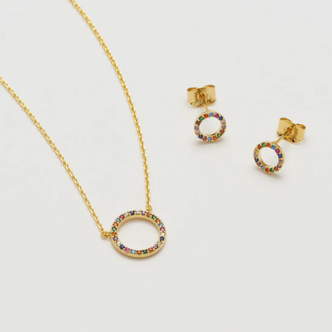 Estella Bartlett Rainbow Circle Necklace - 14K Gold Plated Dainty Pendant Jewelry for Women, Perfect Gift for Birthday, Anniversary & Everyday Wear