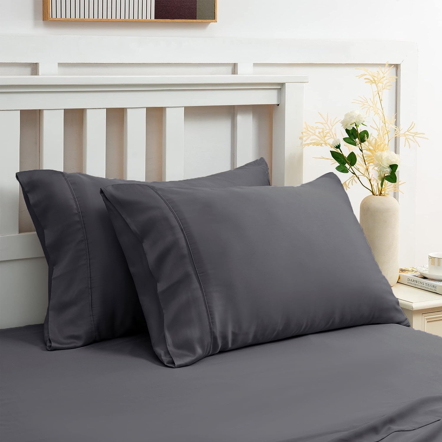 Premium 100% Bamboo Sheet Set 400 Thread Count - King Size Bed Sheets in Charcoal Gray | Ultra Soft & Breathable for Cool Sleep | Perfect for Master Bedroom, Guest Room & Luxury Hotels