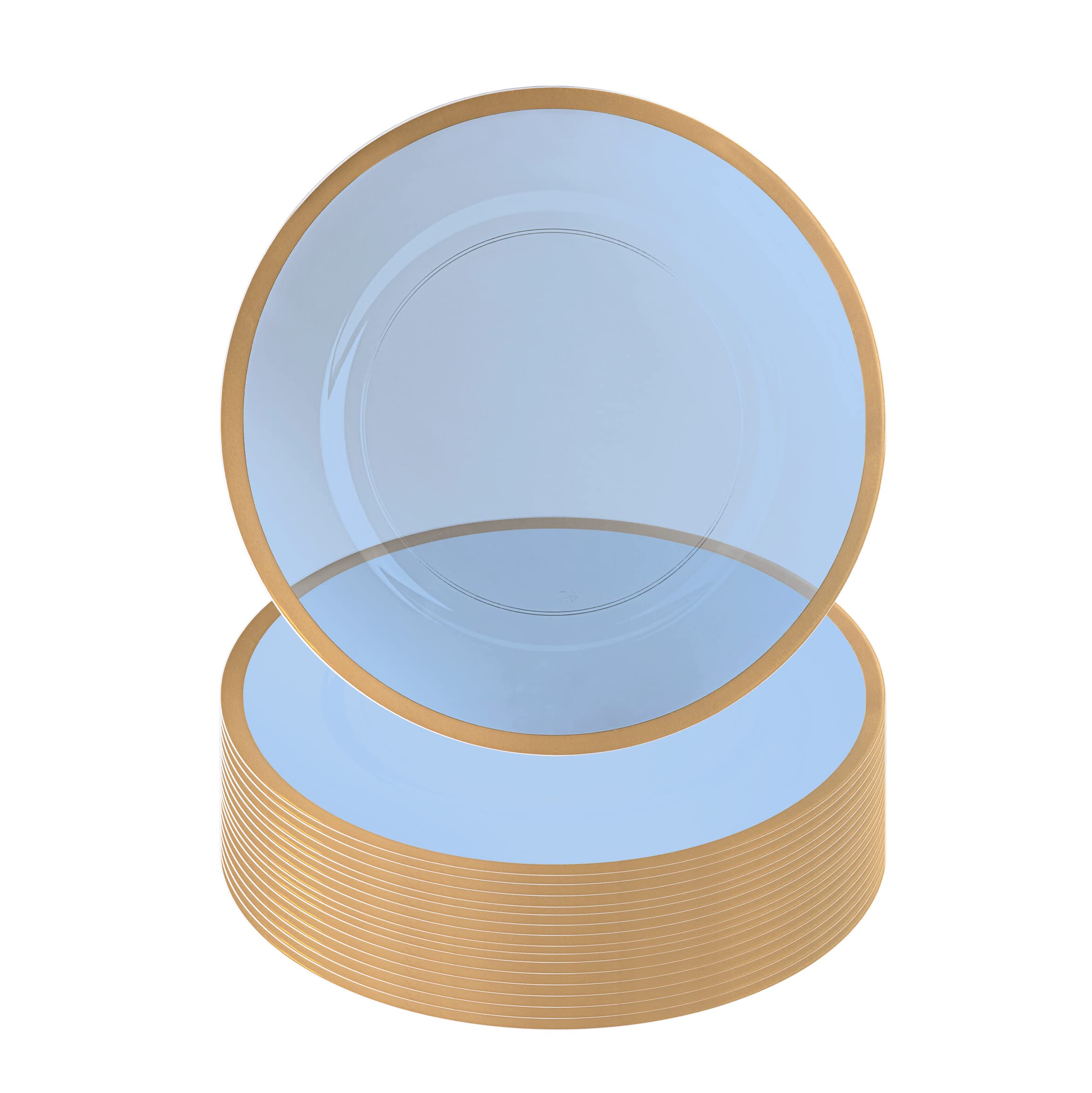 13 Inch Disposable Heavy Duty Plastic Charger Plates - 16 Pack, Blue with Gold Rim, Durable Dinner Plate Chargers for Weddings & Formal Events | Perfect for Banquets, Catering, and Upscale Dining