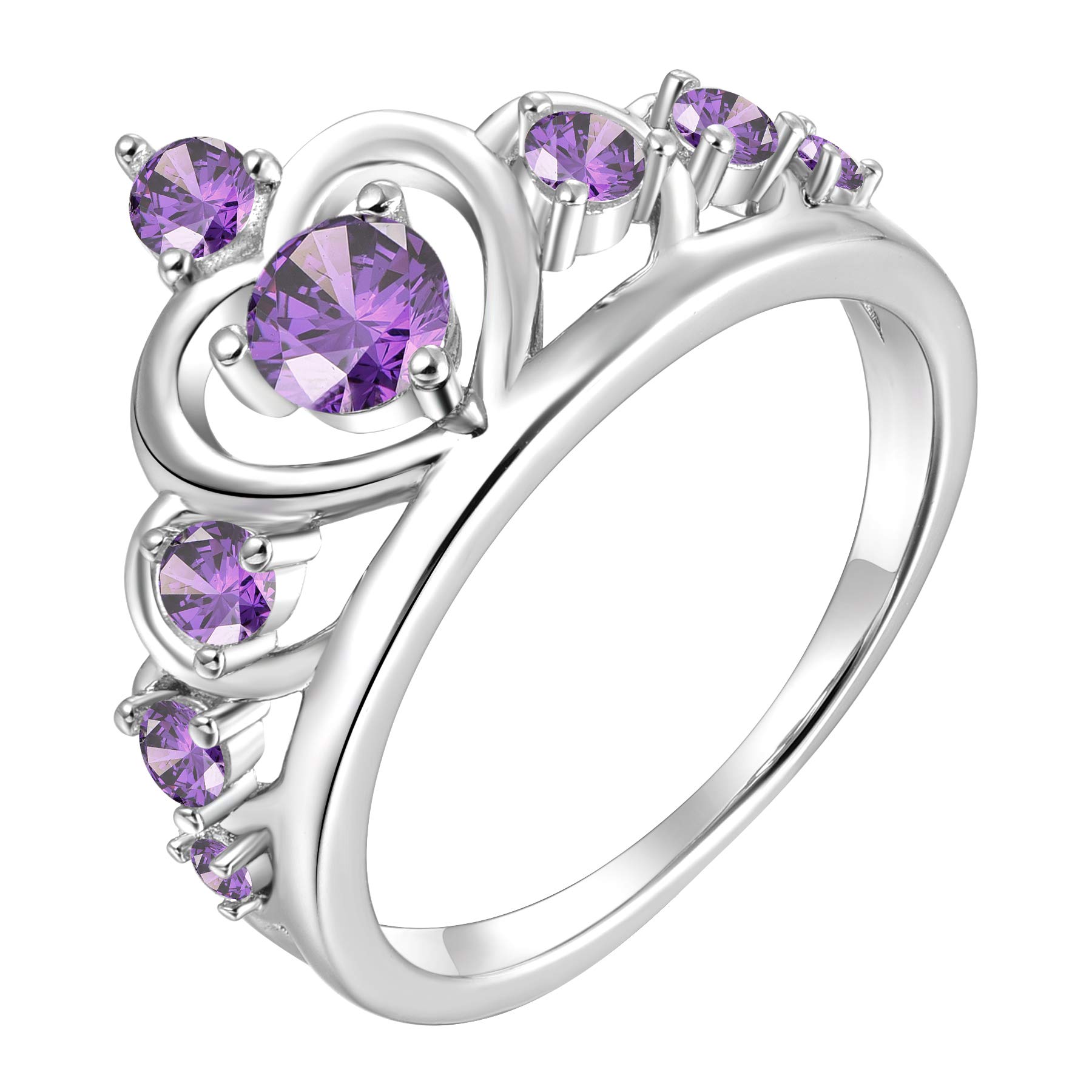 YL 925 Sterling Silver Heart Crown Engagement Rings for Women - Queen Birthstone Wedding, Anniversary Jewelry - Perfect for Proposals, Bridal Sets & Romantic Gifts