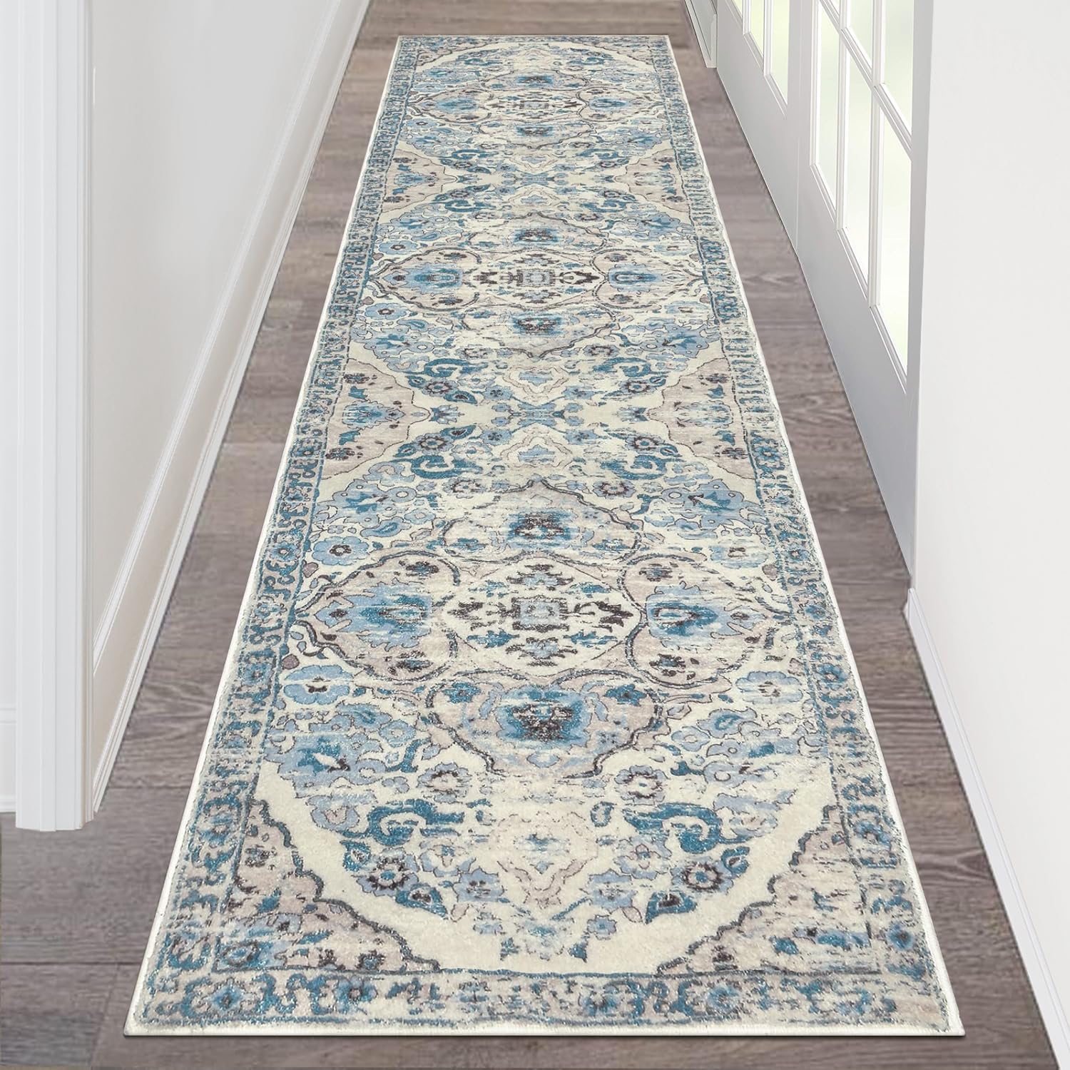 HEBE Vintage Distressed Washable Non-Slip Runner Rug 2'x8' - Boho Hallway Carpet for Entryway, Laundry Room, Kitchen & Bathroom | Perfect for High-Traffic Areas & Cozy Home Decor
