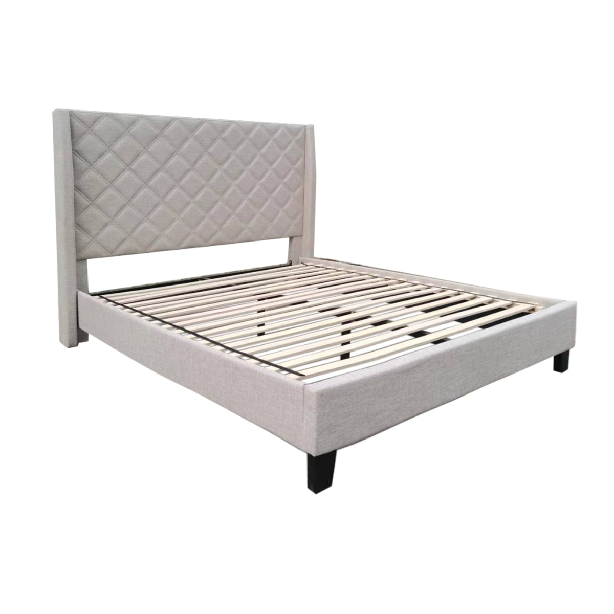 Luxury Beige Diamond Quilted Upholstered King Size Platform Bed Frame - Elegant Bedroom Furniture for Master Suite & Guest Room