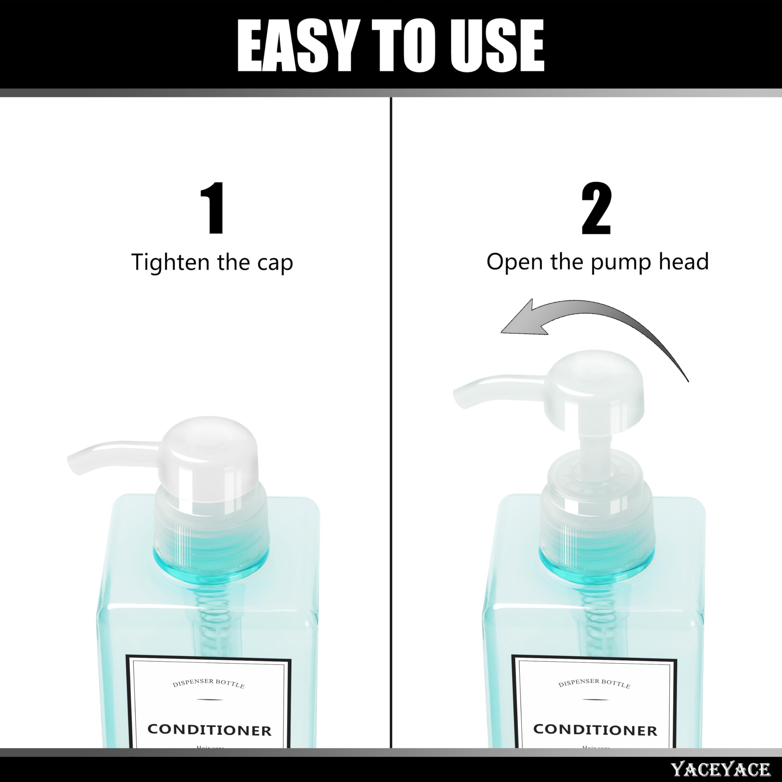 YACEYACE 16.9oz Blue Clear Empty Shampoo & Conditioner Bottles Set of 3 with Pump - Refillable Dispenser for Shampoo, Conditioner & Body Wash - Perfect for Home, Salon & Travel Use