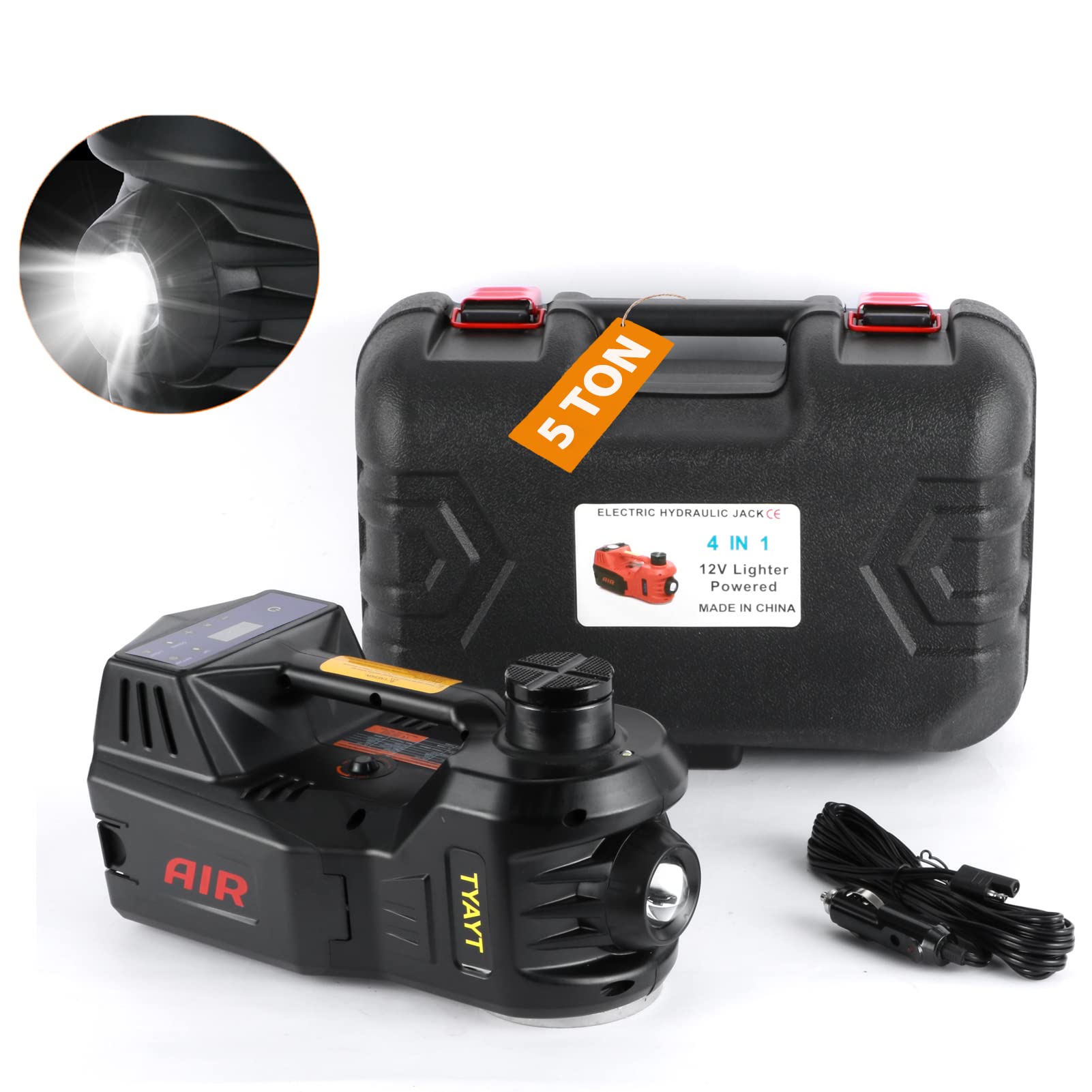 5 Ton Electric Car Jack Kit - 12V Hydraulic Jack with Air Compressor & LED Light for SUV, MPV, Sedan (6-17.7