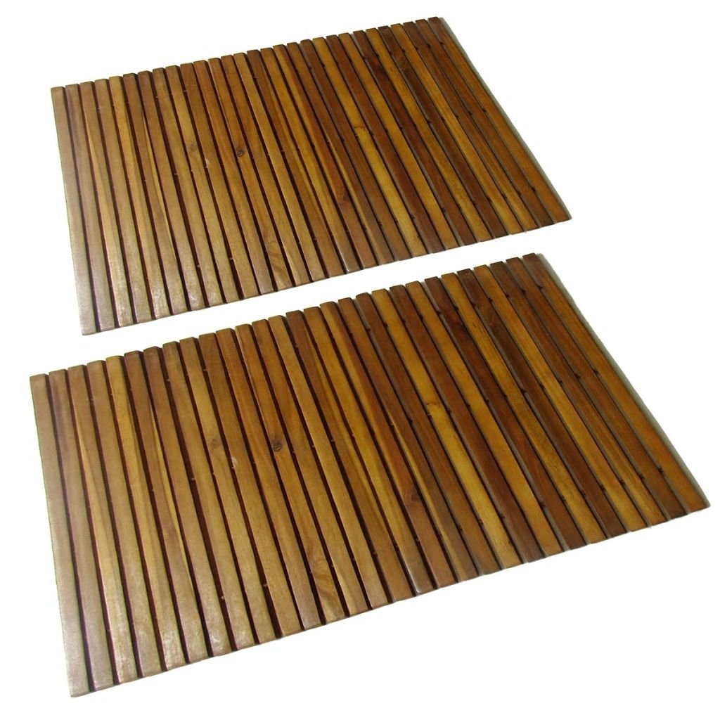 vidaXL 2-Piece Acacia Wood Bath Mat Set - Non-Slip Kitchen Floor Rug & Bathroom Shower Mat - Eco-Friendly Square Bamboo Mats for Indoor & Outdoor Use (31.5