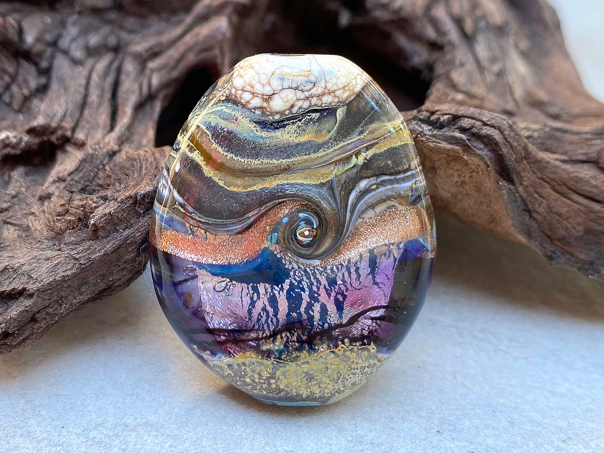 Handmade Purple Stone Organic Lampwork Glass Focal Bead for Jewelry Making - Perfect for Necklaces, Bracelets, and DIY Craft Projects