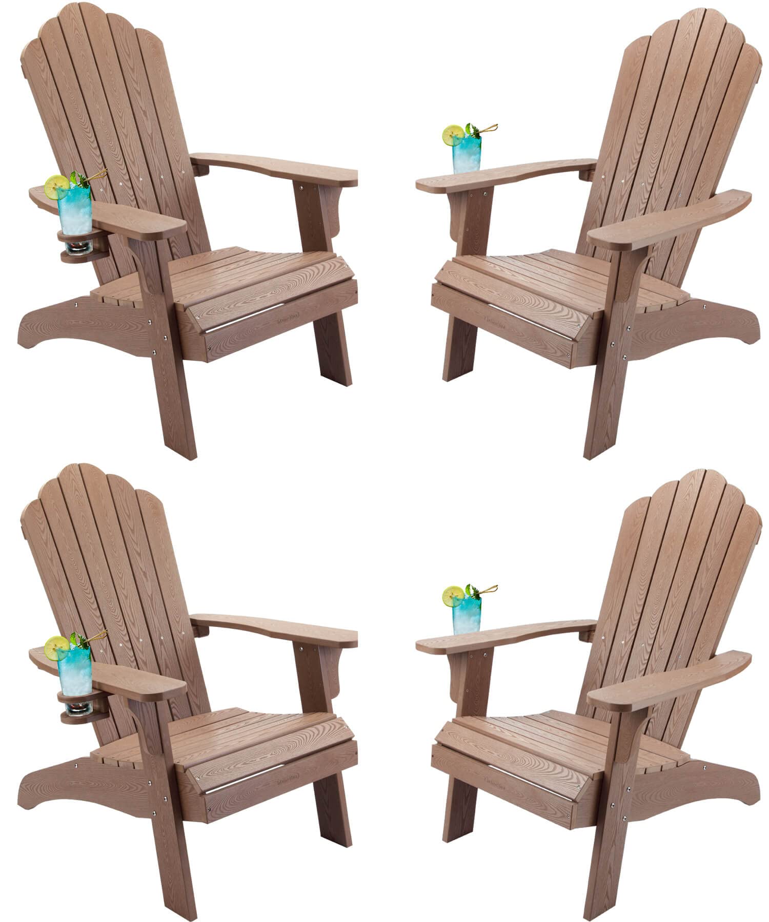 **hOmeHua Oversized Adirondack Chairs Set of 4 - Weather-Resistant HIPS Plastic Outdoor Chairs with Cup Holder for Patio, Backyard, Deck, Fire Pit, Lawn & Porch - Perfect for Relaxing, Lounging & Entertaining (Wood Color)**