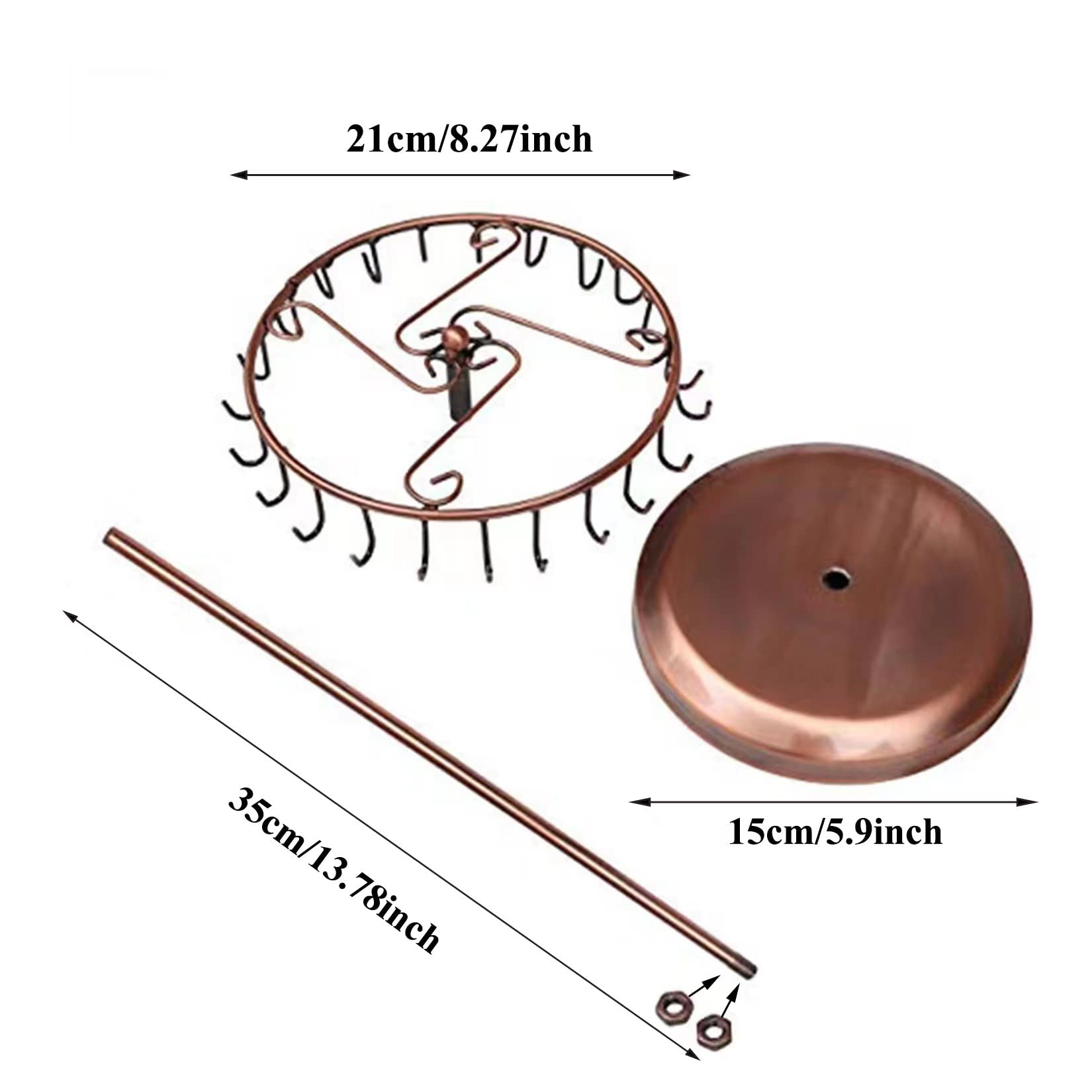 Rotating Necklace Holder Jewelry Organizer Display Stand - 14 Inch with 23 Hooks, Copper Finish - Perfect for Bedroom, Bathroom & Closet Organization