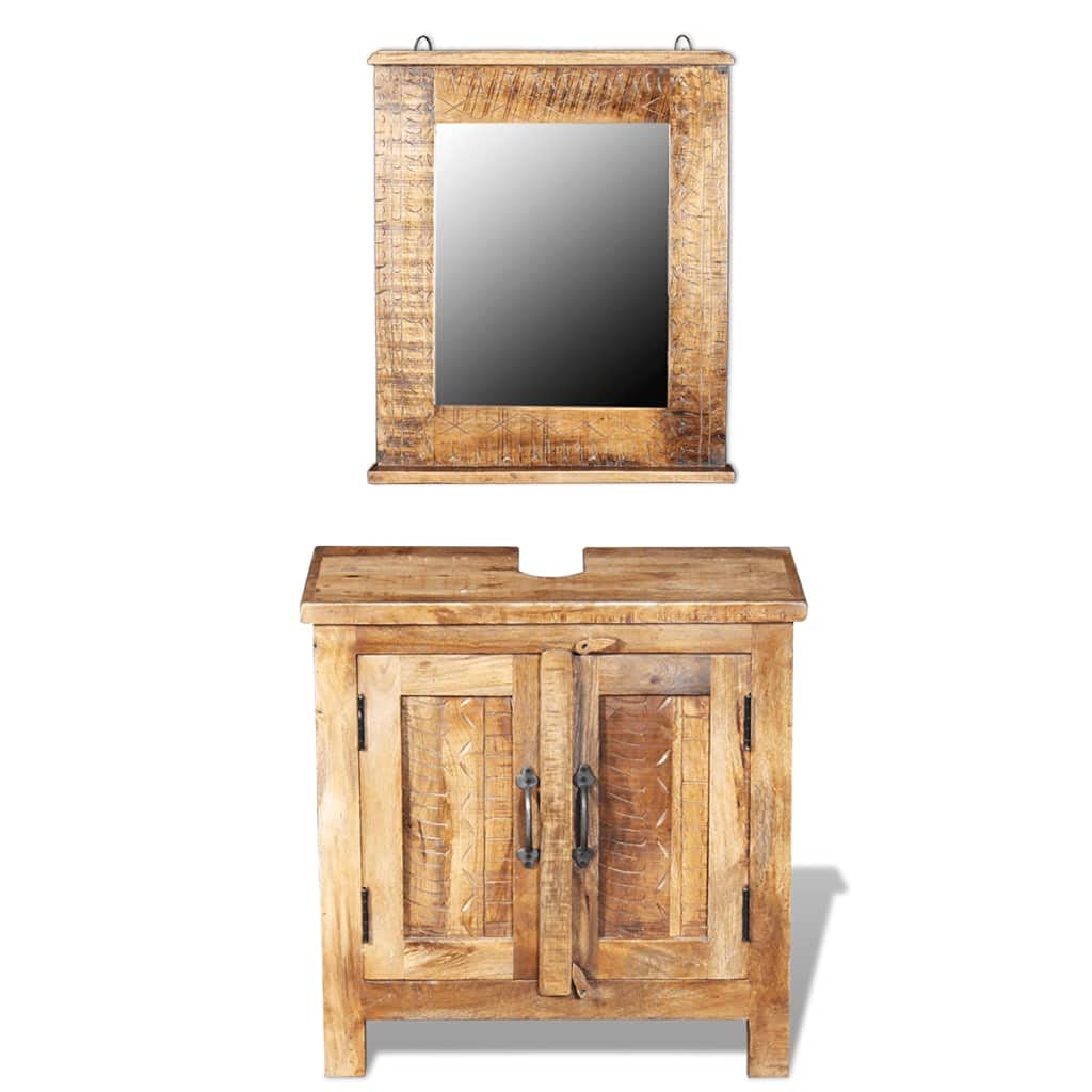 Premium Solid Mango Wood Bathroom Vanity Cabinet with Mirror & Sink Combo - Modern Bathroom Storage Solution for Small Spaces & Master Bathrooms
