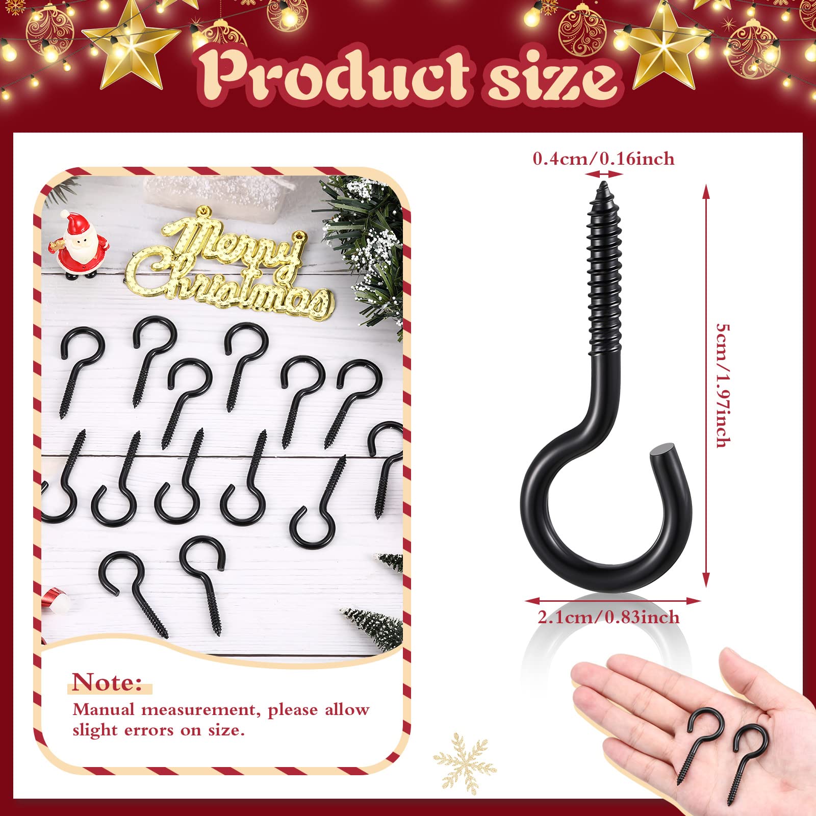 Mudder 30-Piece Black Christmas Light Hooks - Heavy Duty Outdoor Screw Hooks for String Lights, Fairy Lights & LED Decorations - Perfect for Christmas Tree, House, Garage, Yard & New Year Party Decor
