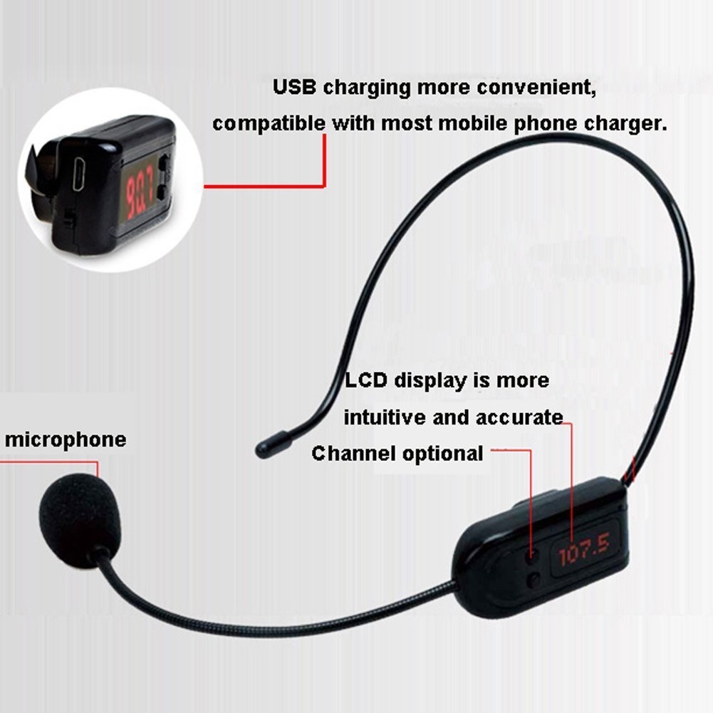 Wireless FM Condenser Microphone Headset with Rechargeable Battery - Hands-Free Megaphone Mic for Voice Amplification | Perfect for Church Services, Tour Guides, Teachers, Sales Presentations, Conferences, Road Trips & Karaoke Parties