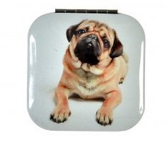 Homestreet Pug Mirror - Double Sided Compact Mirror with Normal & Magnifying Side - 4 Cute Pug Designs - Perfect for Purse, Travel, Makeup & Gifts