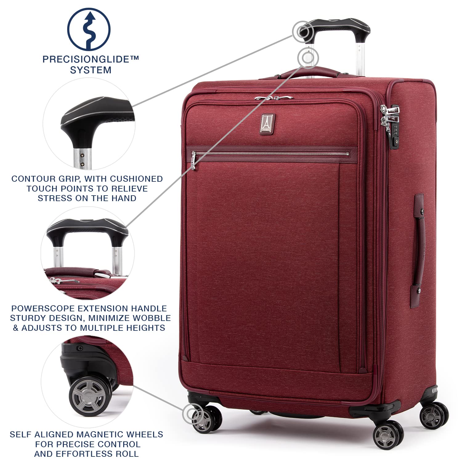 Travelpro Platinum Elite Expandable 29-Inch Large Checked Luggage with 8 Spinner Wheels & TSA Lock - Durable Softside Suitcase for Men & Women in Bordeaux Red - Perfect for International Travel & Business Trips