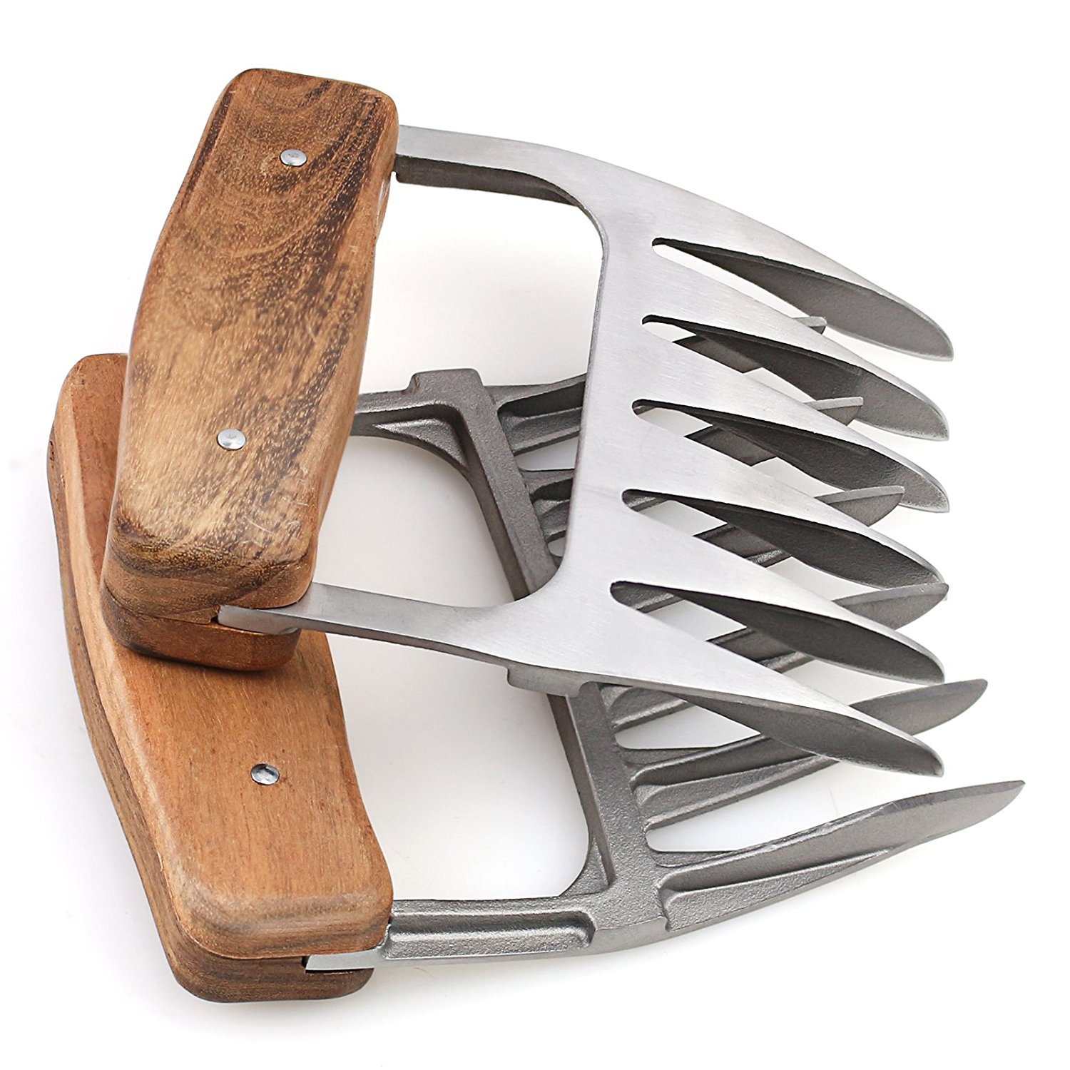 Easylife 18/8 Stainless Steel Meat Shredder Claws with Wooden Handle - BBQ Pulling Forks for Pork, Turkey, Chicken & Brisket - Perfect for Grilling, Smoking & Serving at Backyard Cookouts