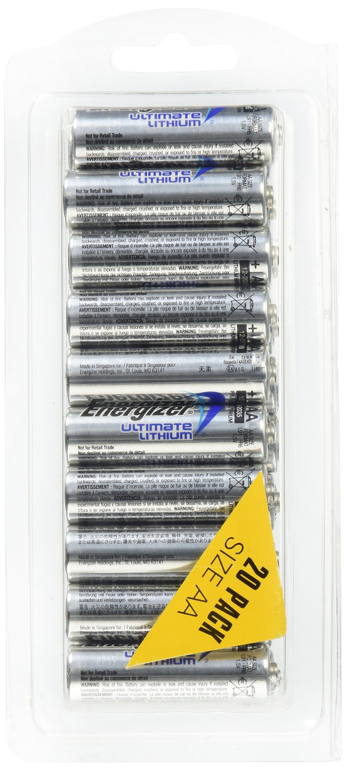 Energizer Ultimate Lithium AA Batteries - 20 Pack | Long-Lasting Power for Digital Cameras, Flashlights & Emergency Kits | Leak-Proof & Lightweight Design